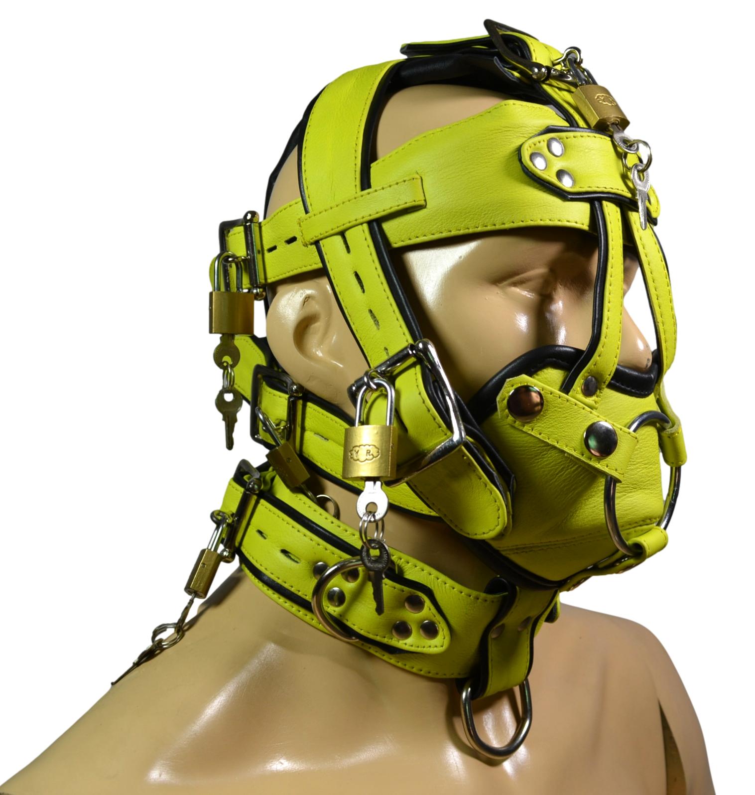 Leather Gear Face Hood Fetish Bondage Muzzle Gag Mouth Plug O Ring/Dildo Gag locking buckles - MRI Leathers