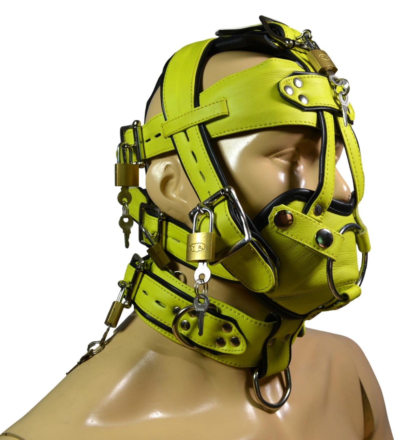 Leather Gear Face Hood Fetish Bondage Muzzle Gag Mouth Plug O Ring/Dildo Gag locking buckles - MRI Leathers