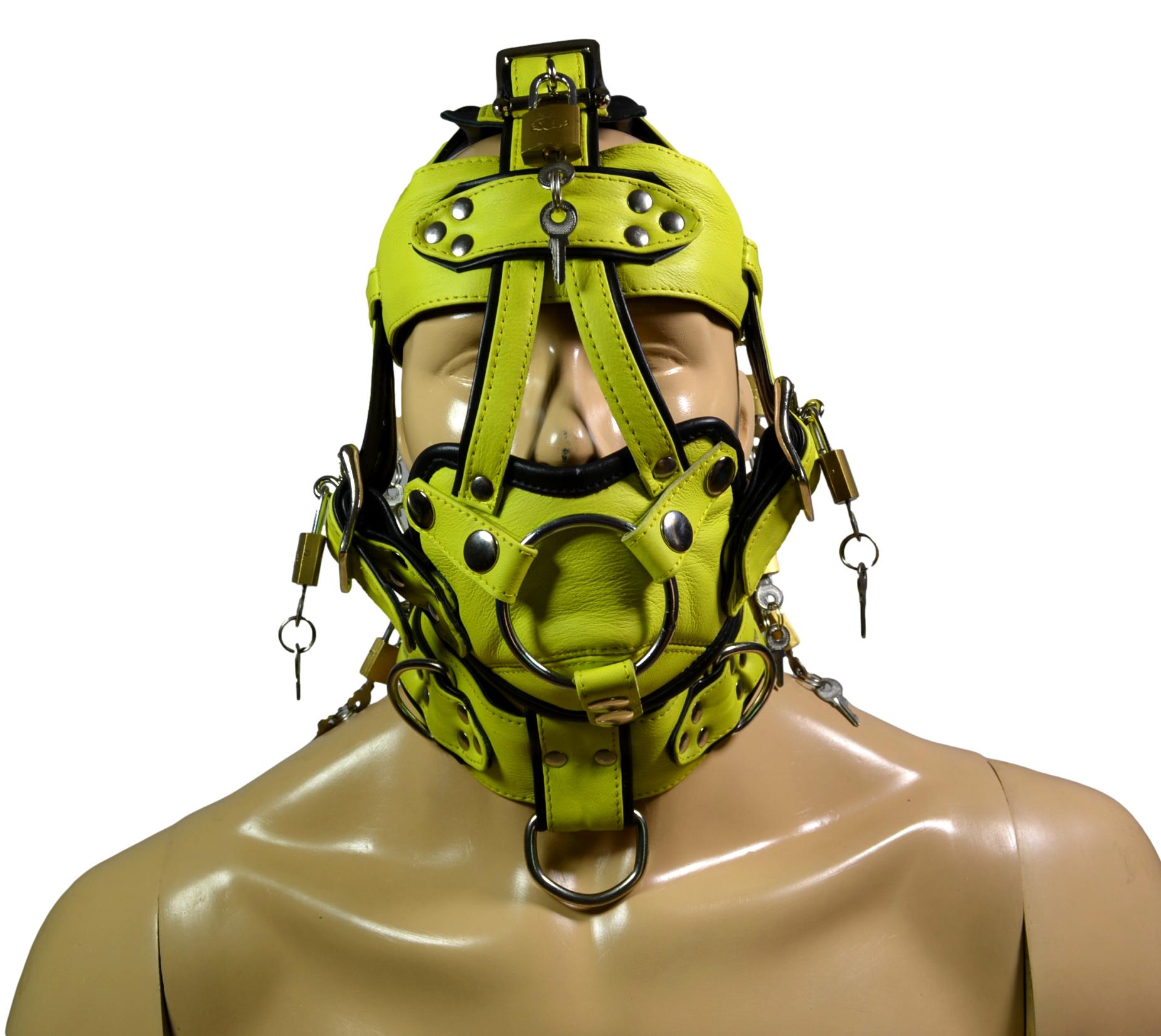 Leather Gear Face Hood Fetish Bondage Muzzle Gag Mouth Plug O Ring/Dildo Gag locking buckles - MRI Leathers