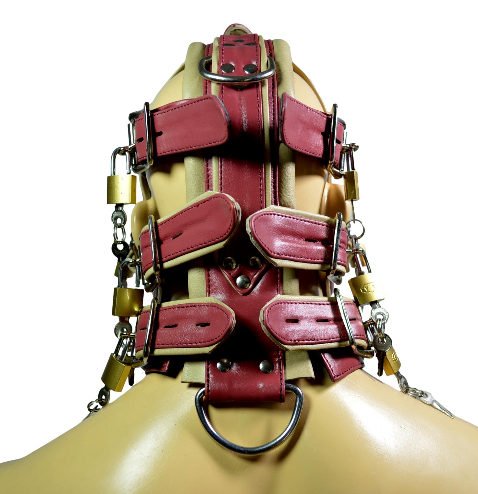 Leather Gear Face Hood Fetish Bondage Muzzle Gag Mouth Plug O Ring/Dildo Gag locking buckles - MRI Leathers