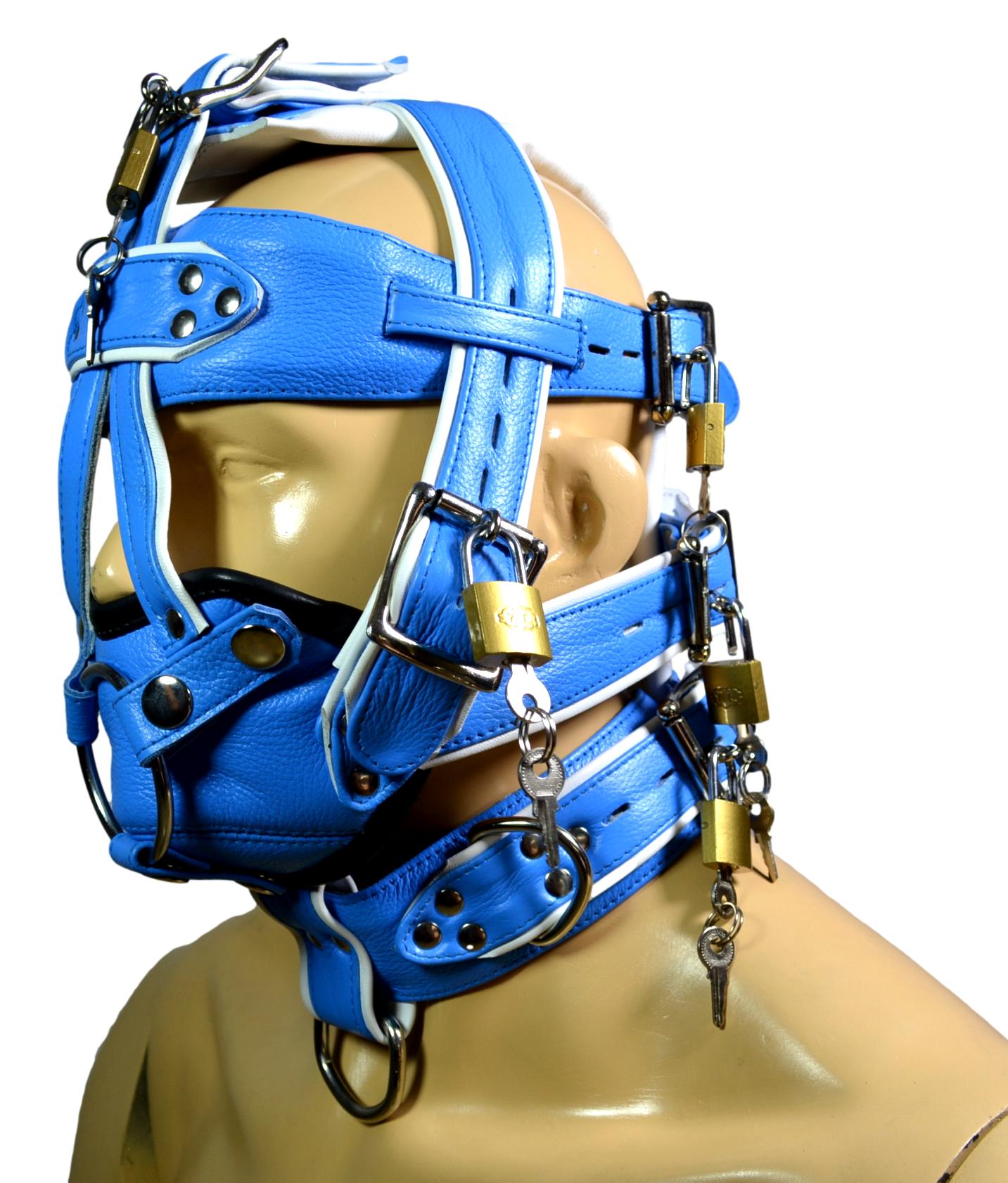 Leather Gear Face Hood Fetish Bondage Muzzle Gag Mouth Plug O Ring/Dildo Gag locking buckles - MRI Leathers