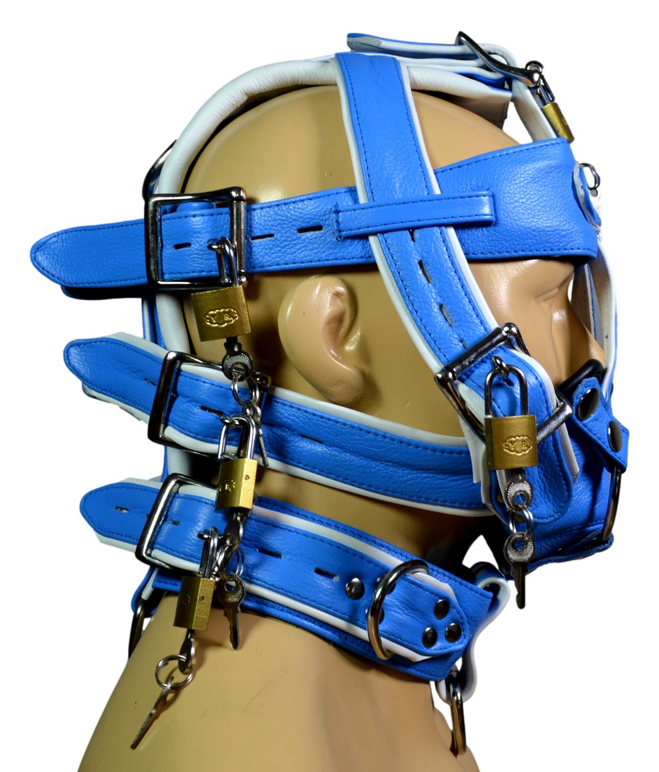 Leather Gear Face Hood Fetish Bondage Muzzle Gag Mouth Plug O Ring/Dildo Gag locking buckles - MRI Leathers