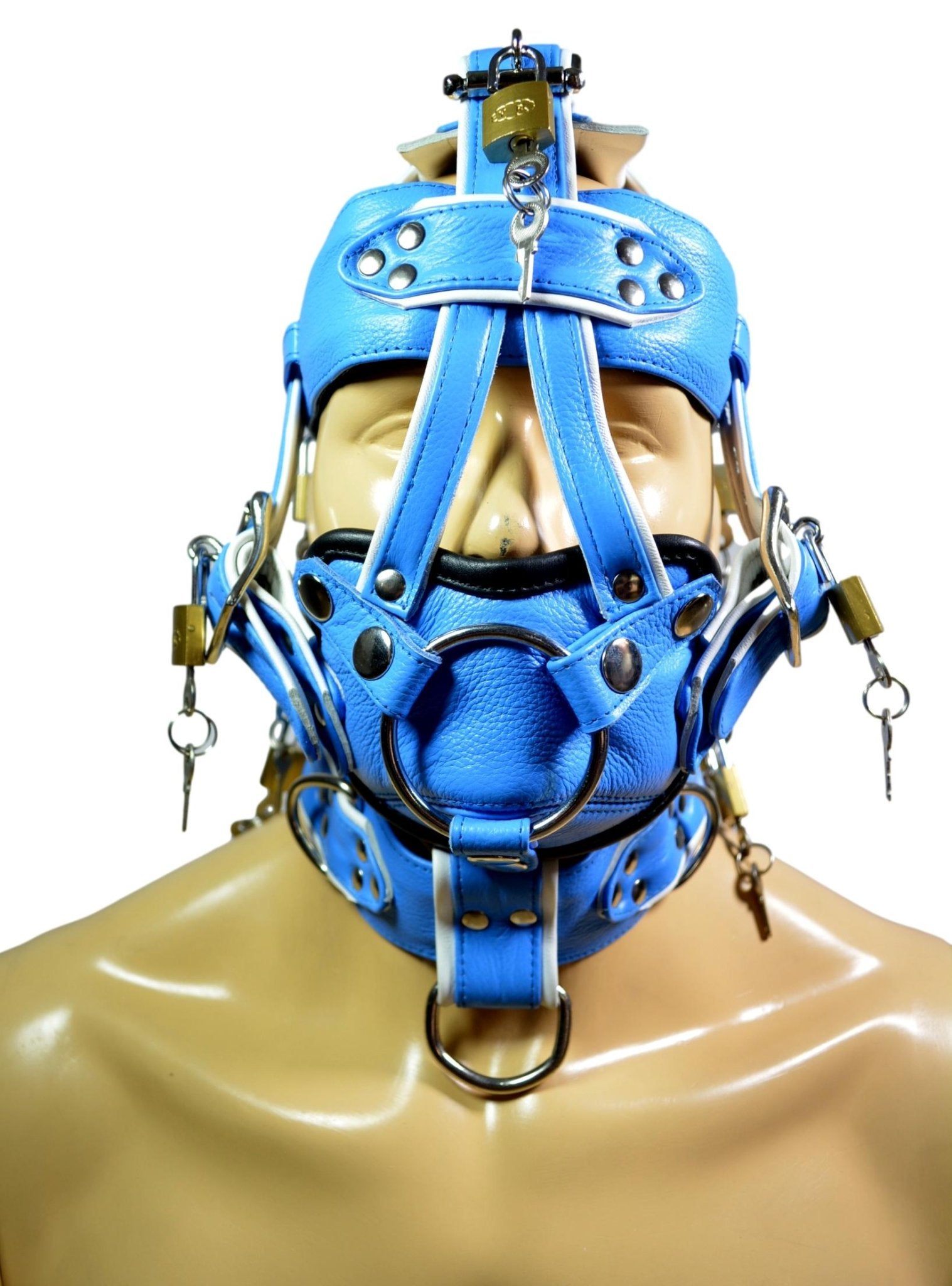 Leather Gear Face Hood Fetish Bondage Muzzle Gag Mouth Plug O Ring/Dildo Gag locking buckles - MRI Leathers