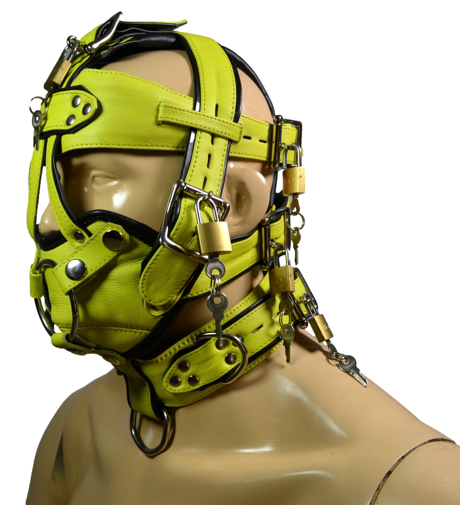 Leather Gear Face Hood Fetish Bondage Muzzle Gag Mouth Plug O Ring/Dildo Gag locking buckles - MRI Leathers