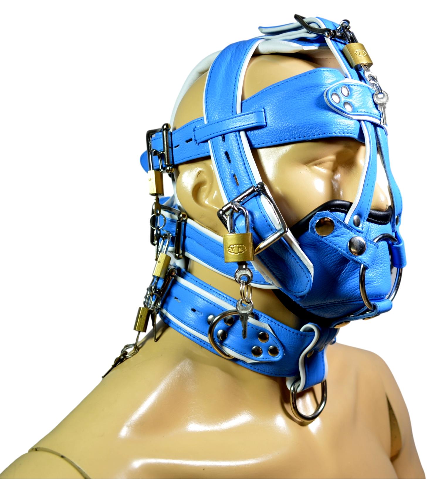 Leather Gear Face Hood Fetish Bondage Muzzle Gag Mouth Plug O Ring/Dildo Gag locking buckles - MRI Leathers