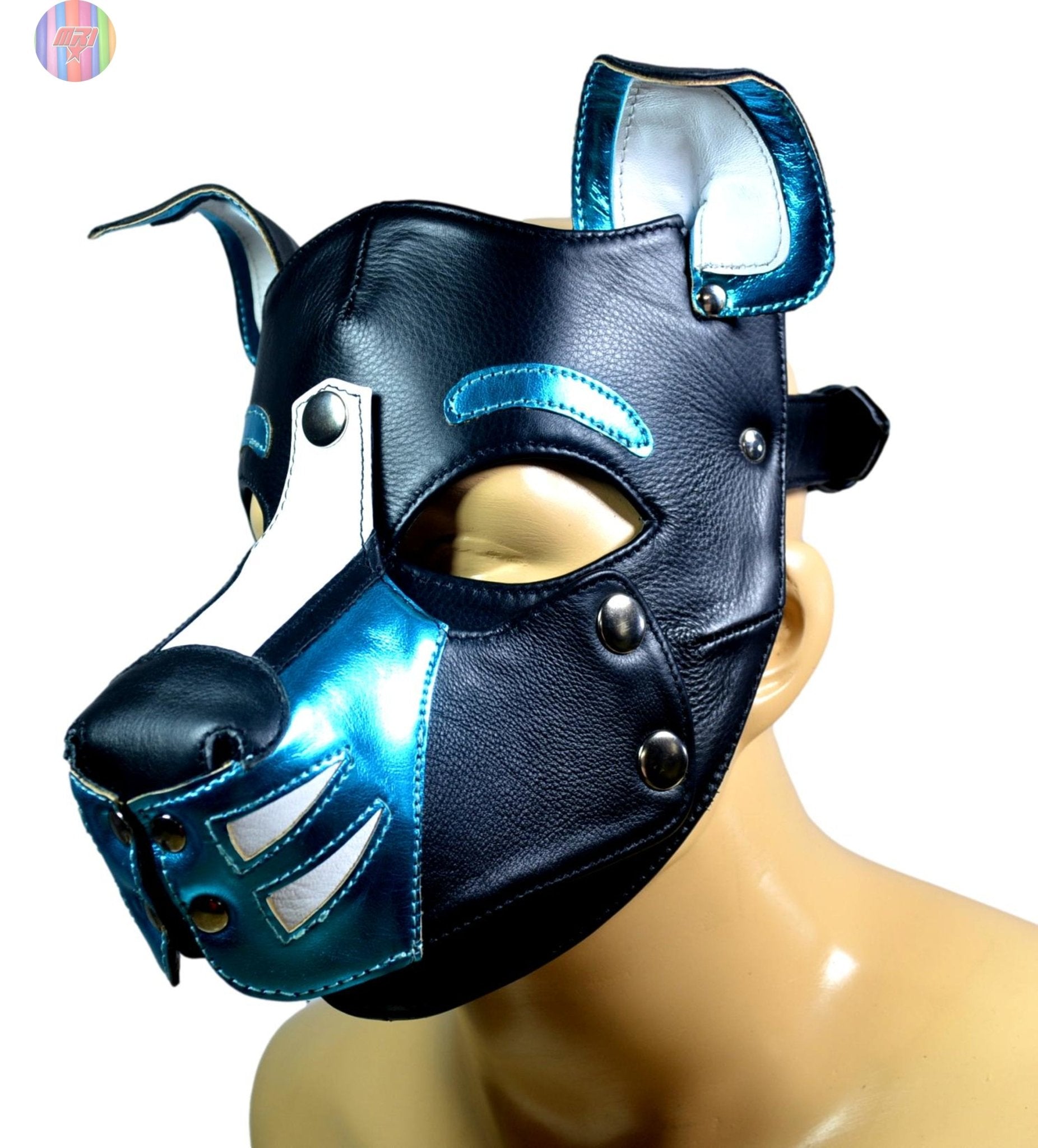 Leather Puppy Hood – Removable Muzzle Dog Mask for Pet Play, Cosplay & Roleplay – Adjustable Pup Hood with Metal Ear Support - MRI Leathers