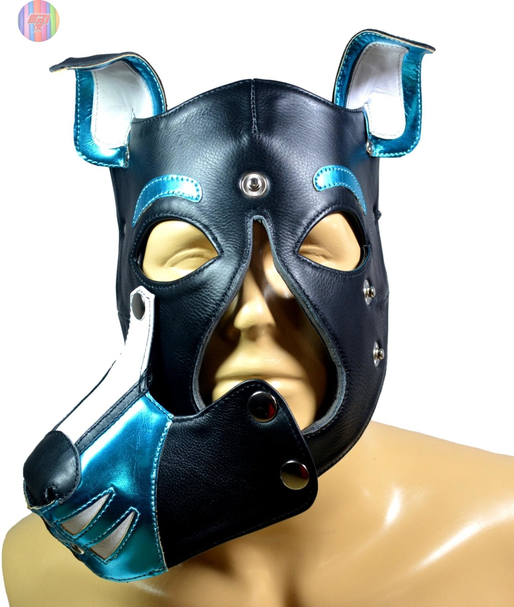 Leather Puppy Hood – Removable Muzzle Dog Mask for Pet Play, Cosplay & Roleplay – Adjustable Pup Hood with Metal Ear Support - MRI Leathers