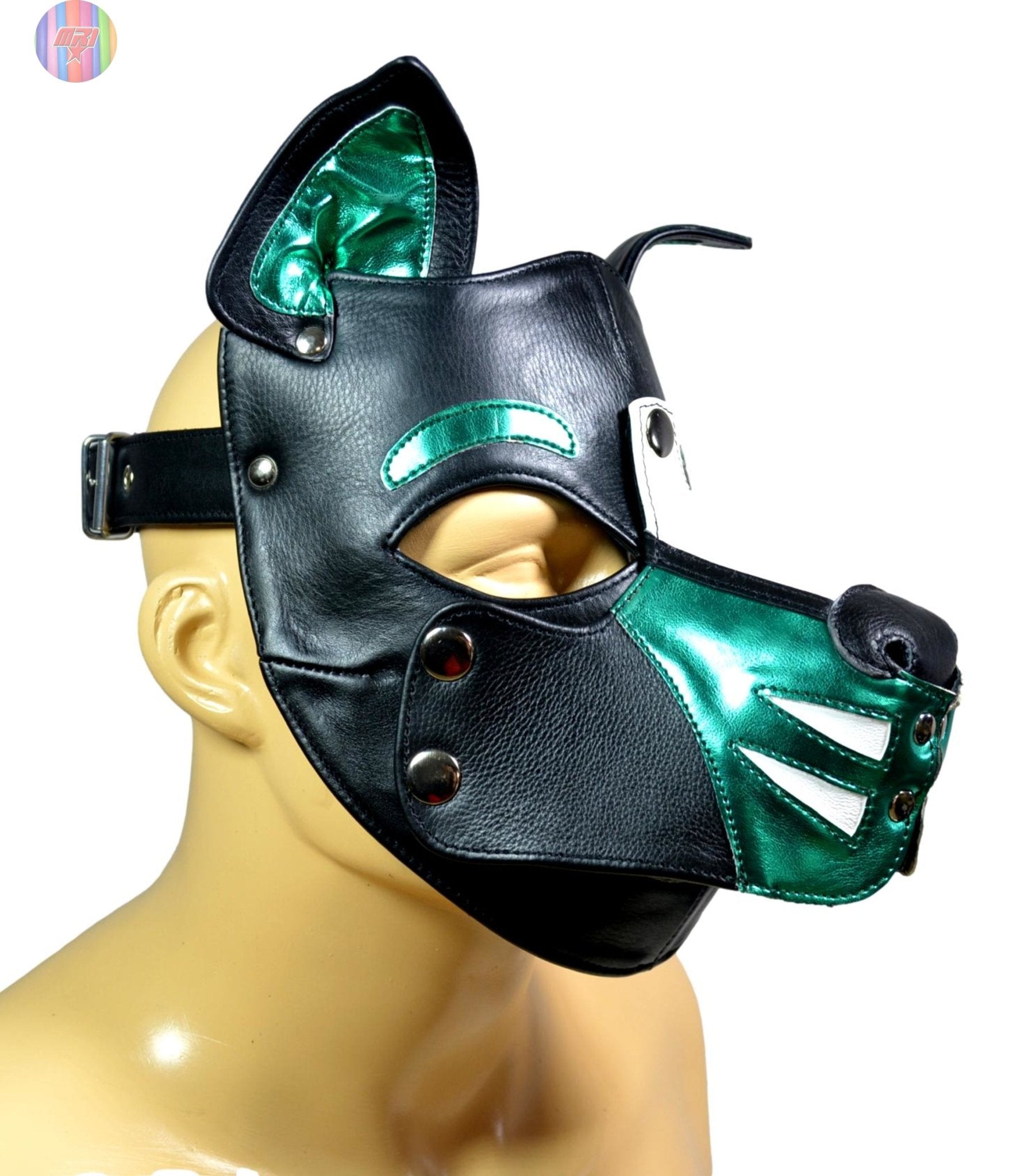 Leather Puppy Hood – Removable Muzzle Dog Mask for Pet Play, Cosplay & Roleplay – Adjustable Pup Hood with Metal Ear Support - MRI Leathers