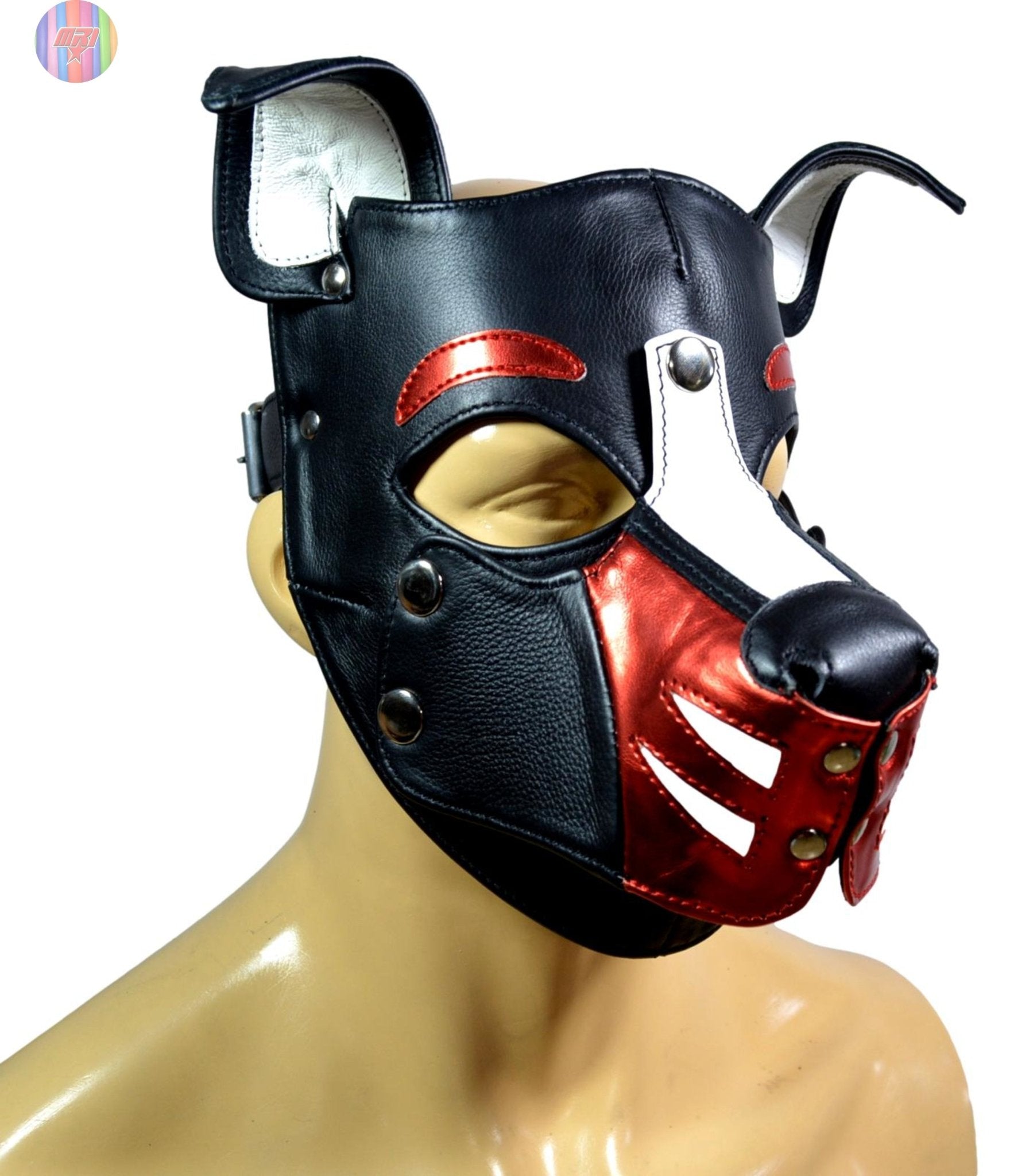 Leather Puppy Hood – Removable Muzzle Dog Mask for Pet Play, Cosplay & Roleplay – Adjustable Pup Hood with Metal Ear Support - MRI Leathers