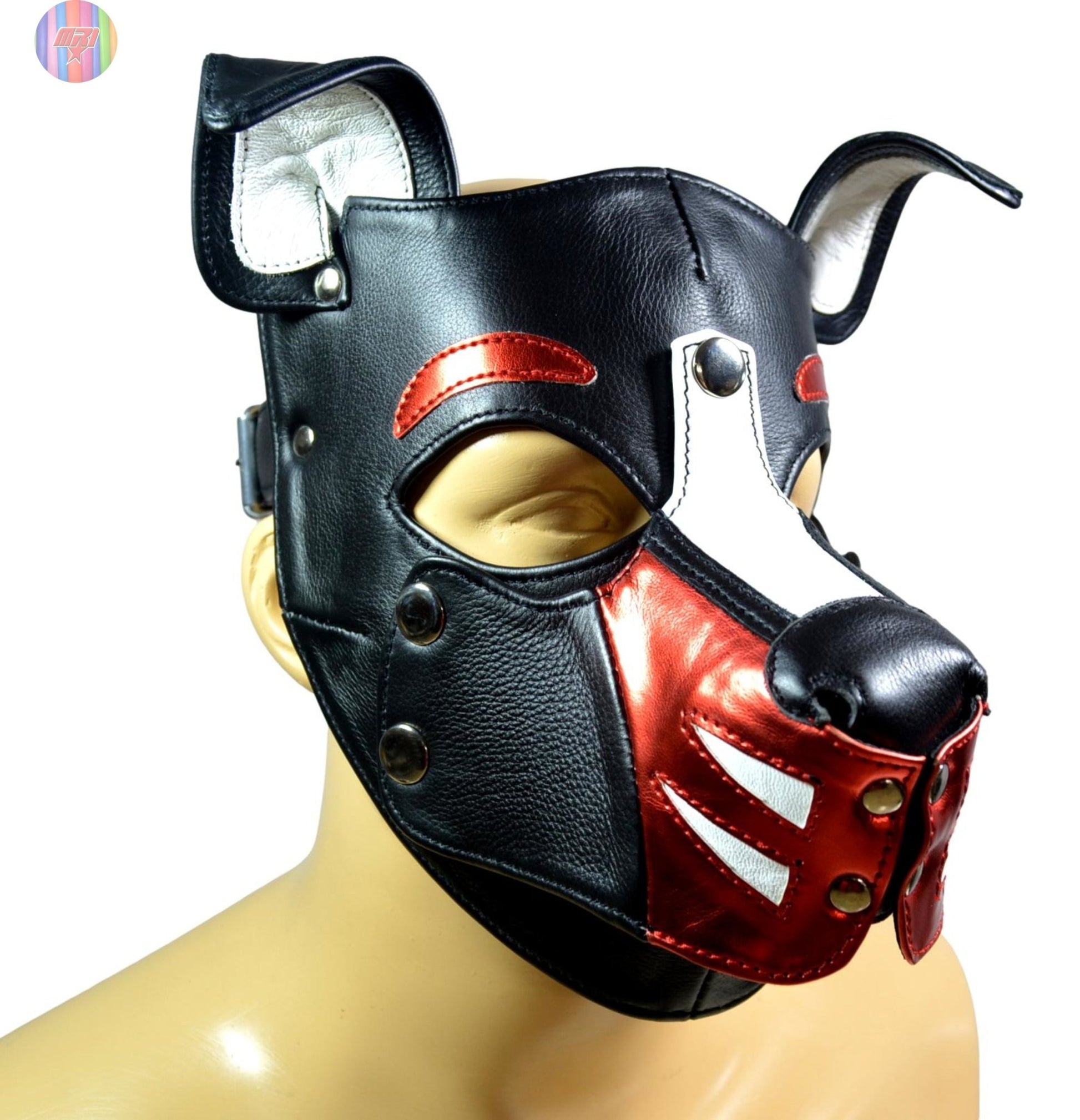 Leather Puppy Hood – Removable Muzzle Dog Mask for Pet Play, Cosplay & Roleplay – Adjustable Pup Hood with Metal Ear Support - MRI Leathers