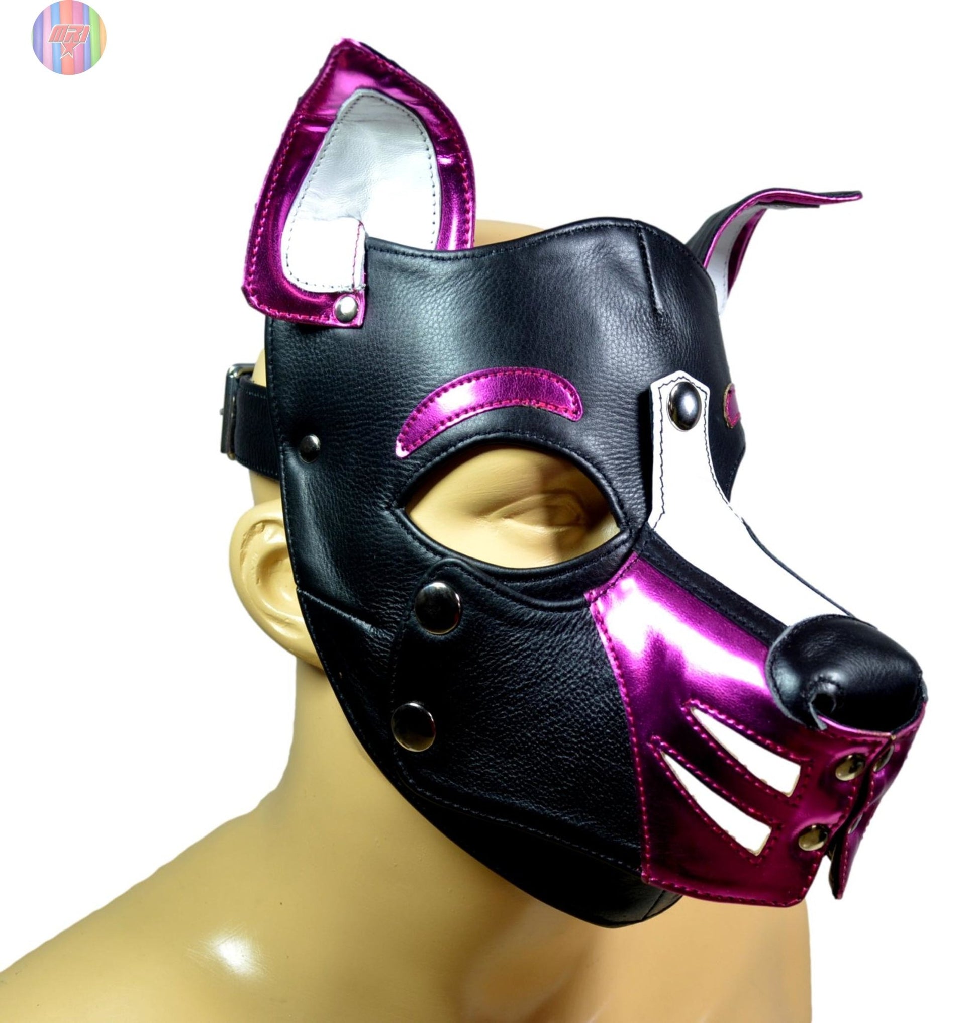 Leather Puppy Hood – Removable Muzzle Dog Mask for Pet Play, Cosplay & Roleplay – Adjustable Pup Hood with Metal Ear Support - MRI Leathers