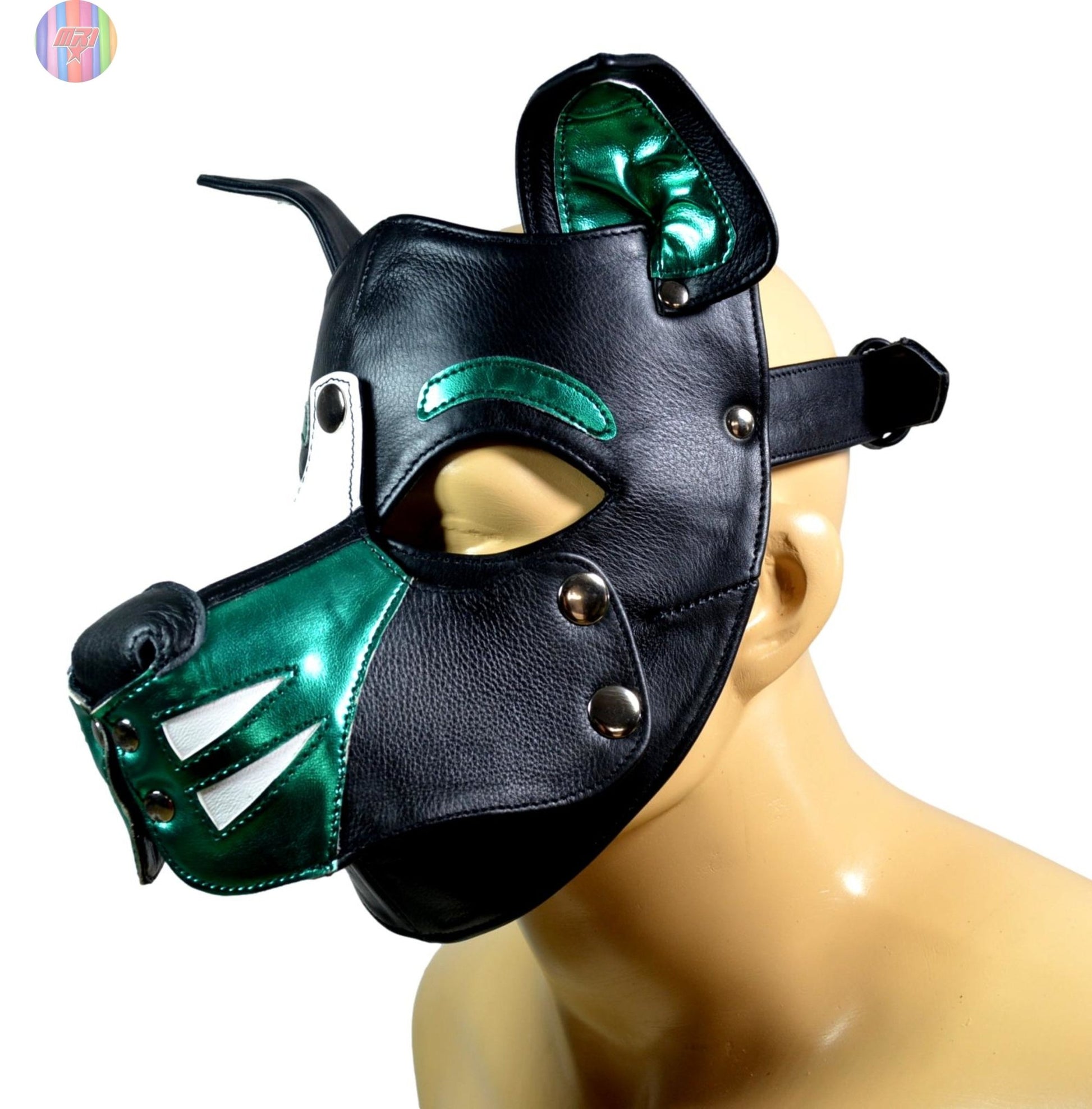 Leather Puppy Hood – Removable Muzzle Dog Mask for Pet Play, Cosplay & Roleplay – Adjustable Pup Hood with Metal Ear Support - MRI Leathers