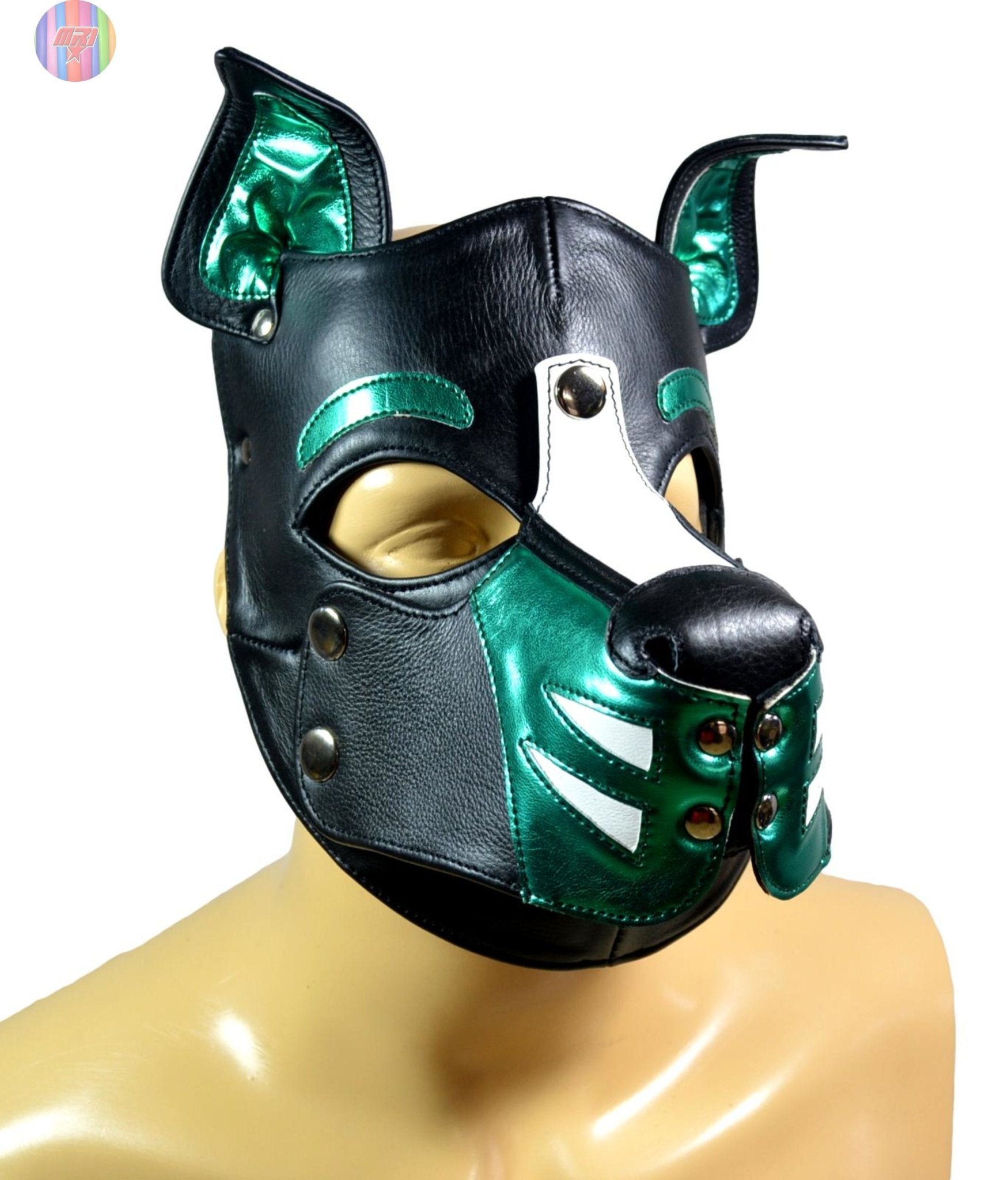 Leather Puppy Hood – Removable Muzzle Dog Mask for Pet Play, Cosplay & Roleplay – Adjustable Pup Hood with Metal Ear Support - MRI Leathers