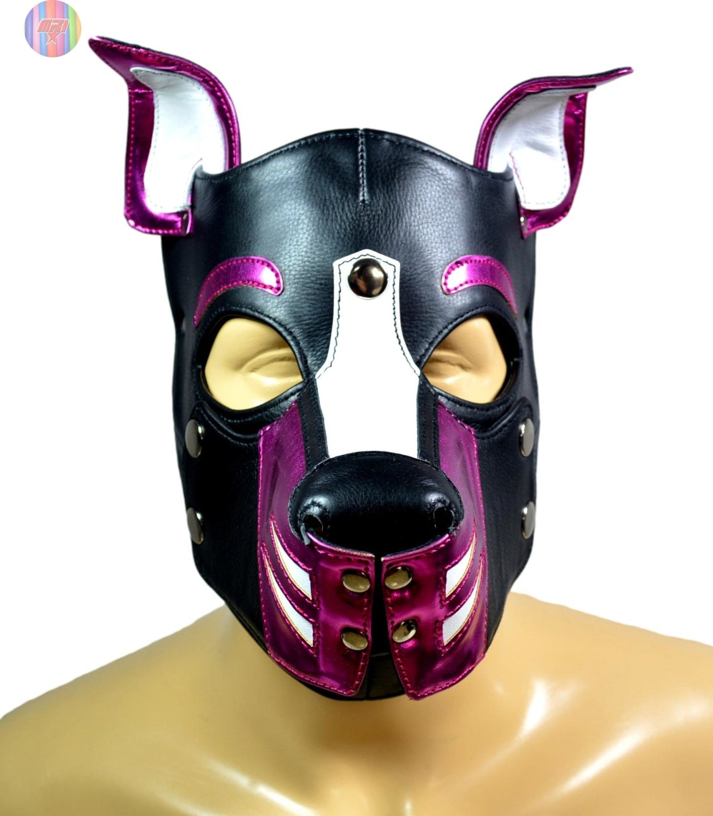 Leather Puppy Hood – Removable Muzzle Dog Mask for Pet Play, Cosplay & Roleplay – Adjustable Pup Hood with Metal Ear Support - MRI Leathers