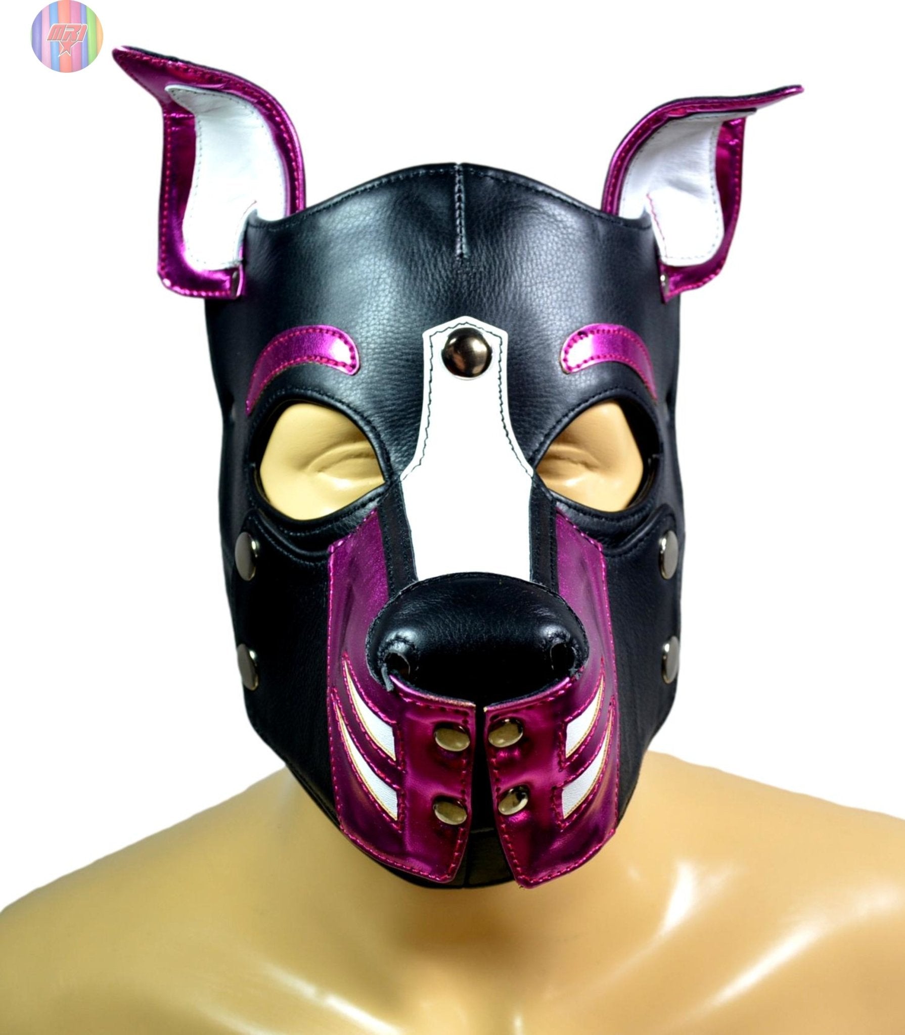Leather Puppy Hood – Removable Muzzle Dog Mask for Pet Play, Cosplay & Roleplay – Adjustable Pup Hood with Metal Ear Support - MRI Leathers