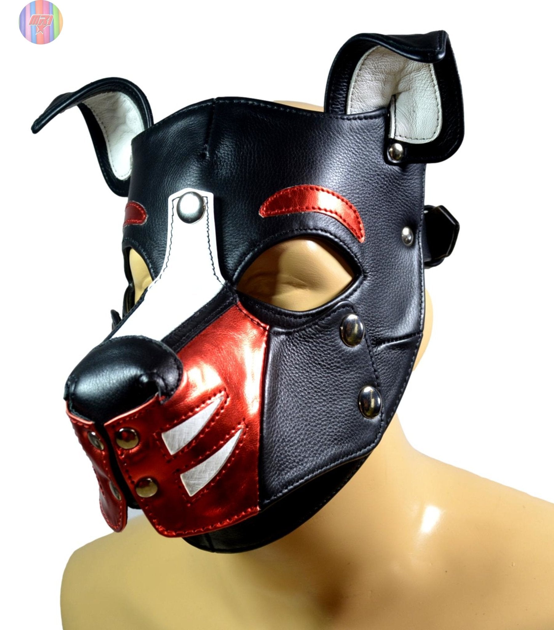 Leather Puppy Hood – Removable Muzzle Dog Mask for Pet Play, Cosplay & Roleplay – Adjustable Pup Hood with Metal Ear Support - MRI Leathers