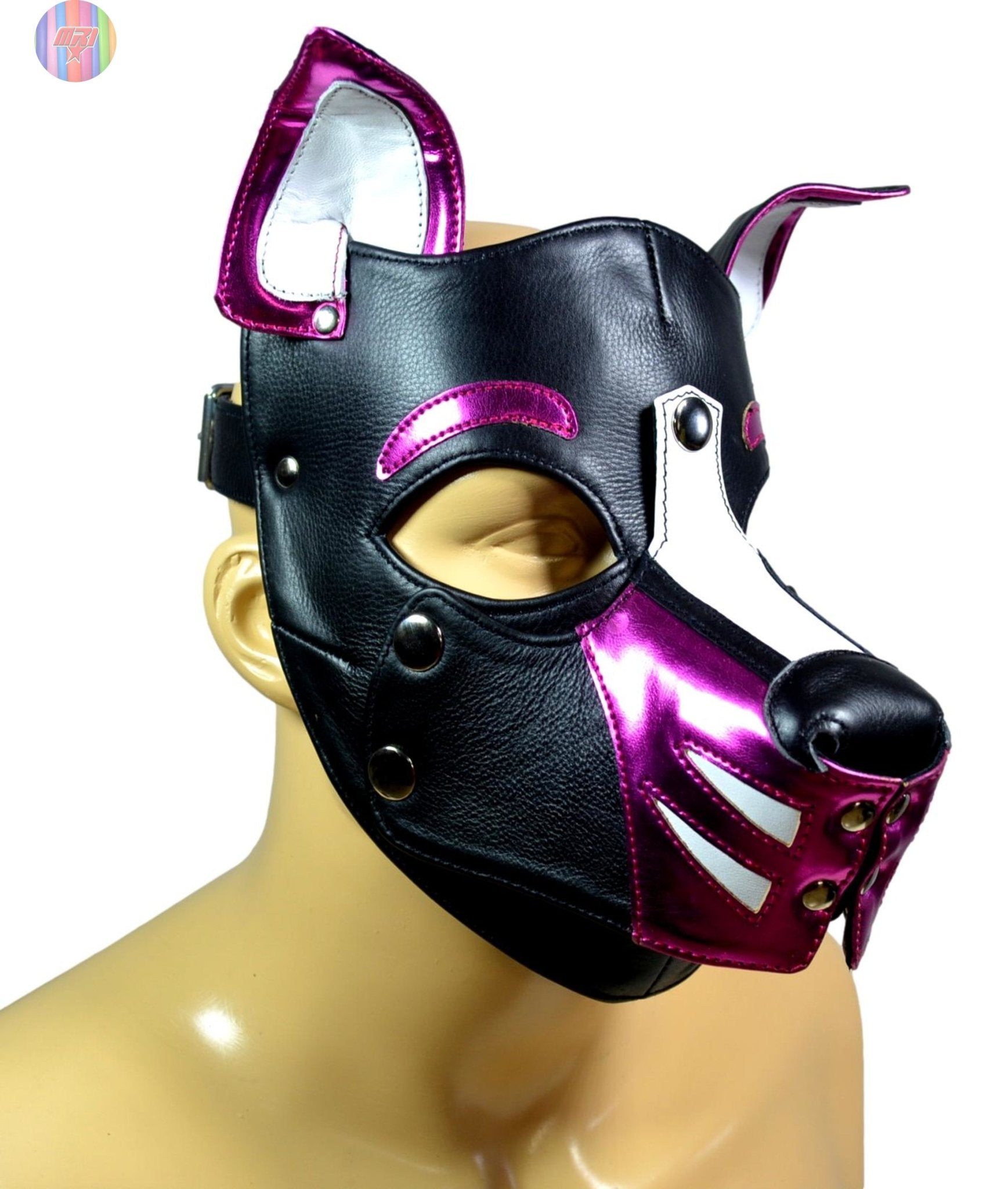 Leather Puppy Hood – Removable Muzzle Dog Mask for Pet Play, Cosplay & Roleplay – Adjustable Pup Hood with Metal Ear Support - MRI Leathers