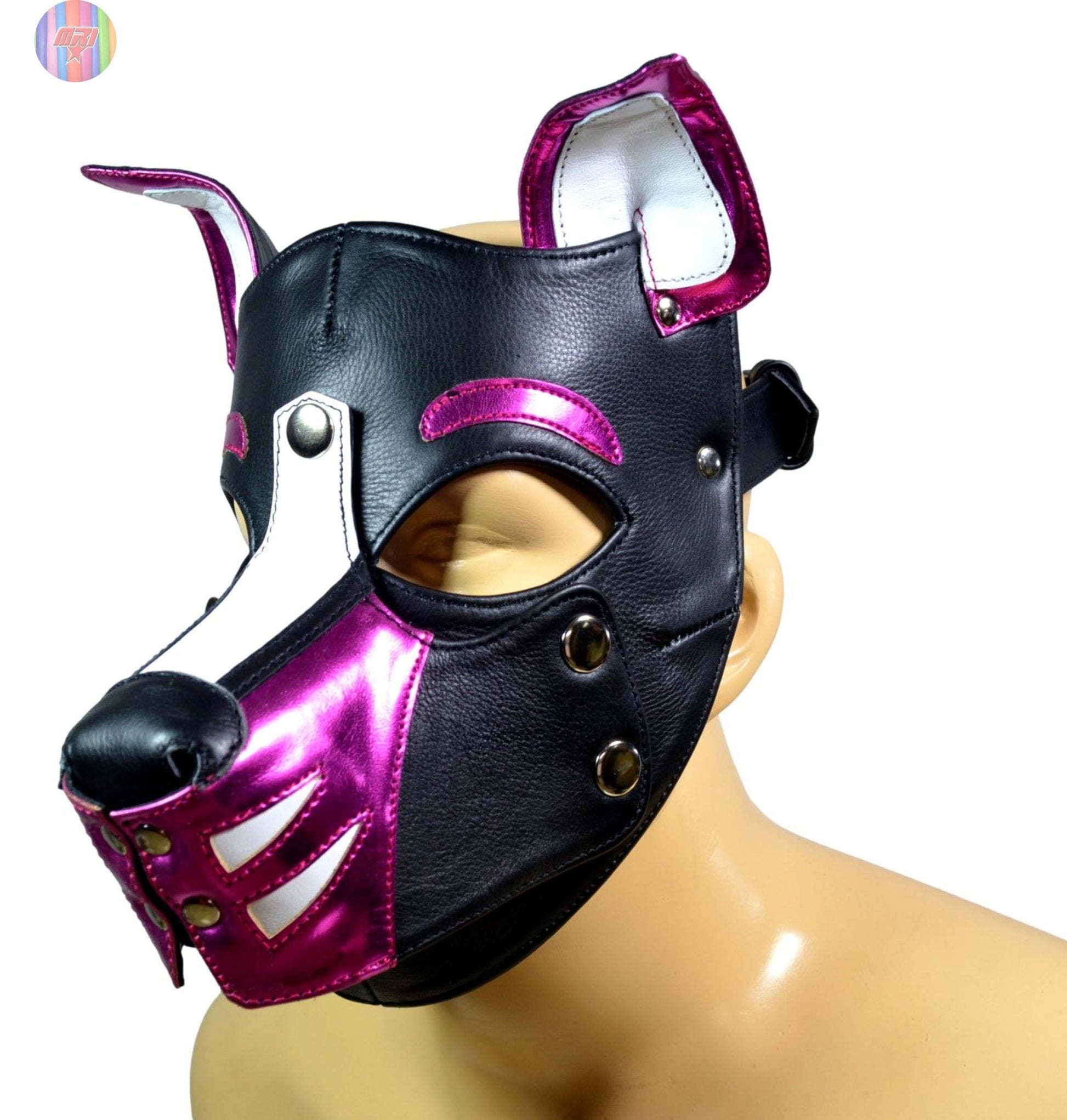 Leather Puppy Hood – Removable Muzzle Dog Mask for Pet Play, Cosplay & Roleplay – Adjustable Pup Hood with Metal Ear Support - MRI Leathers