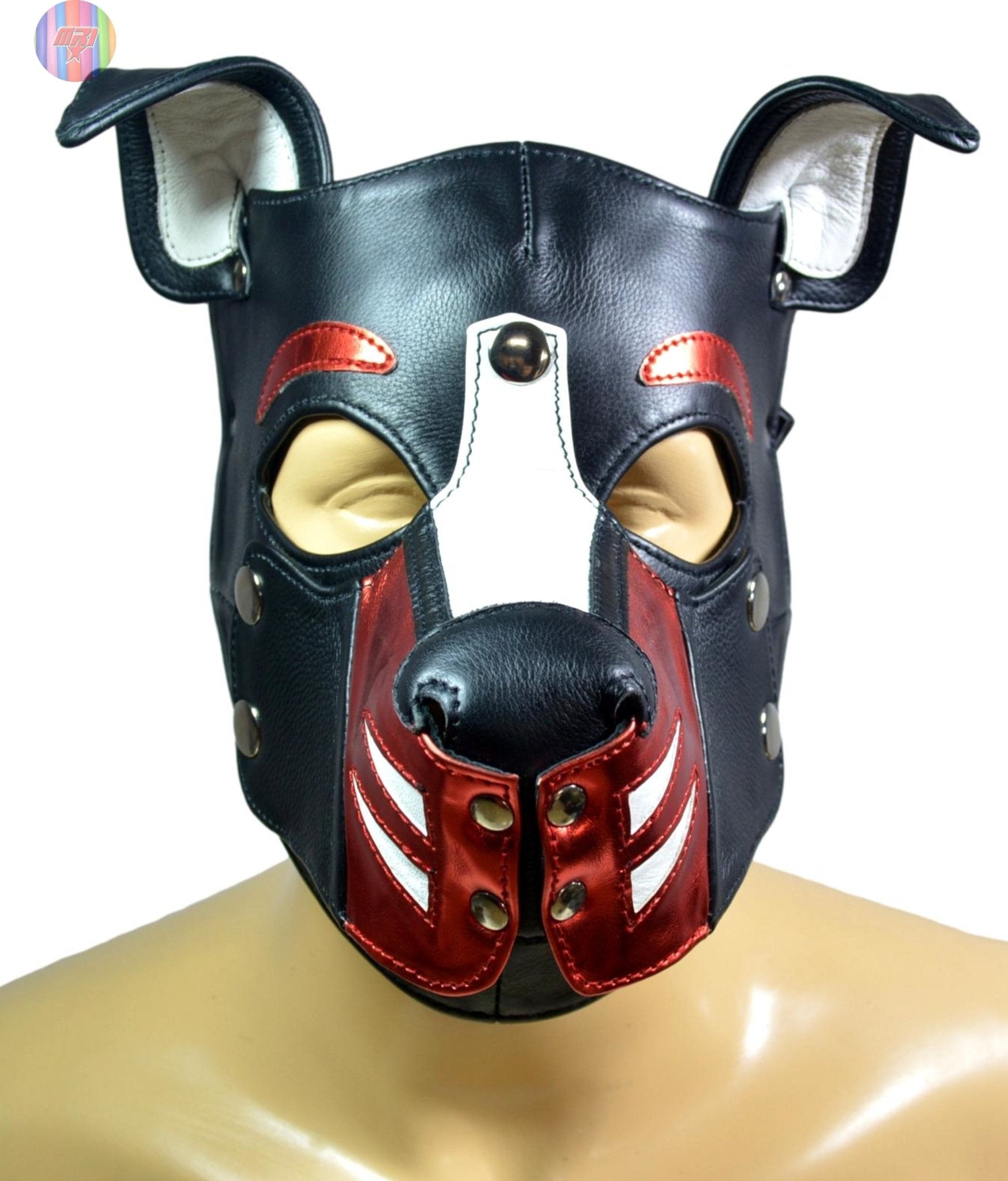 Leather Puppy Hood – Removable Muzzle Dog Mask for Pet Play, Cosplay & Roleplay – Adjustable Pup Hood with Metal Ear Support - MRI Leathers