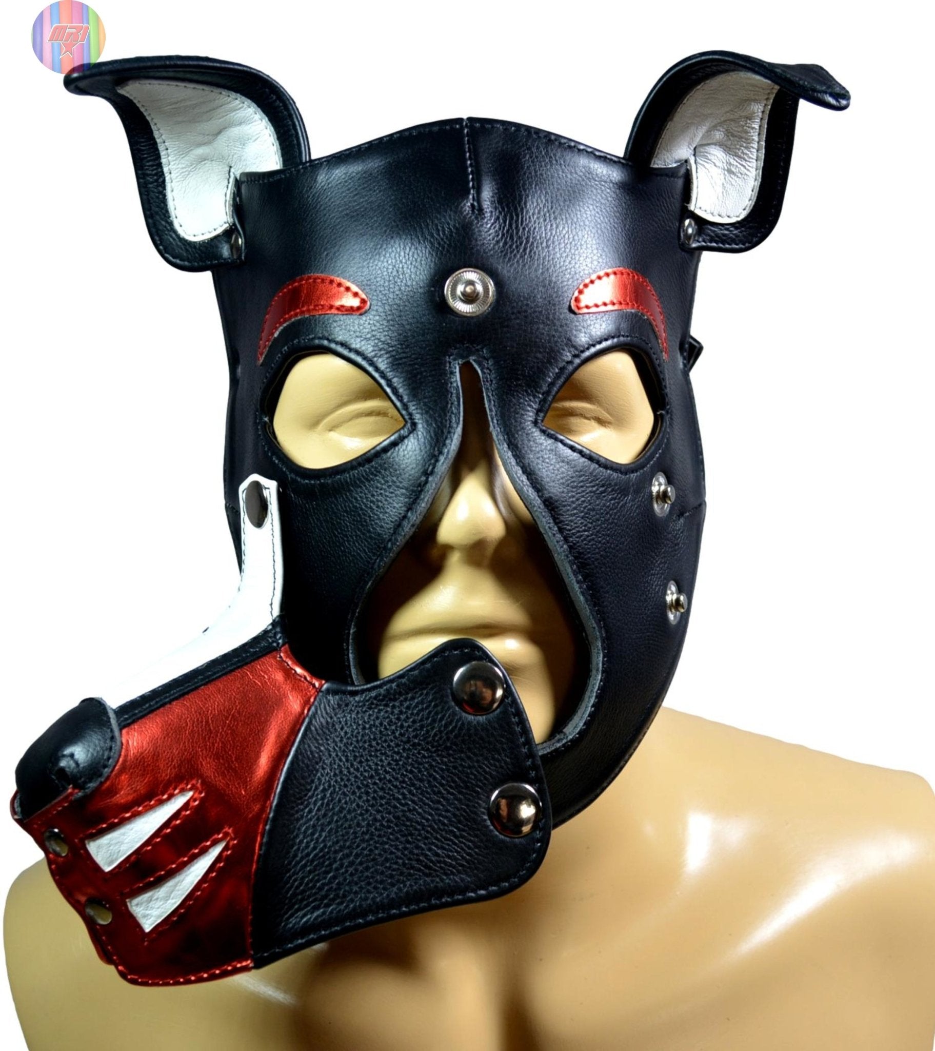 Leather Puppy Hood – Removable Muzzle Dog Mask for Pet Play, Cosplay & Roleplay – Adjustable Pup Hood with Metal Ear Support - MRI Leathers