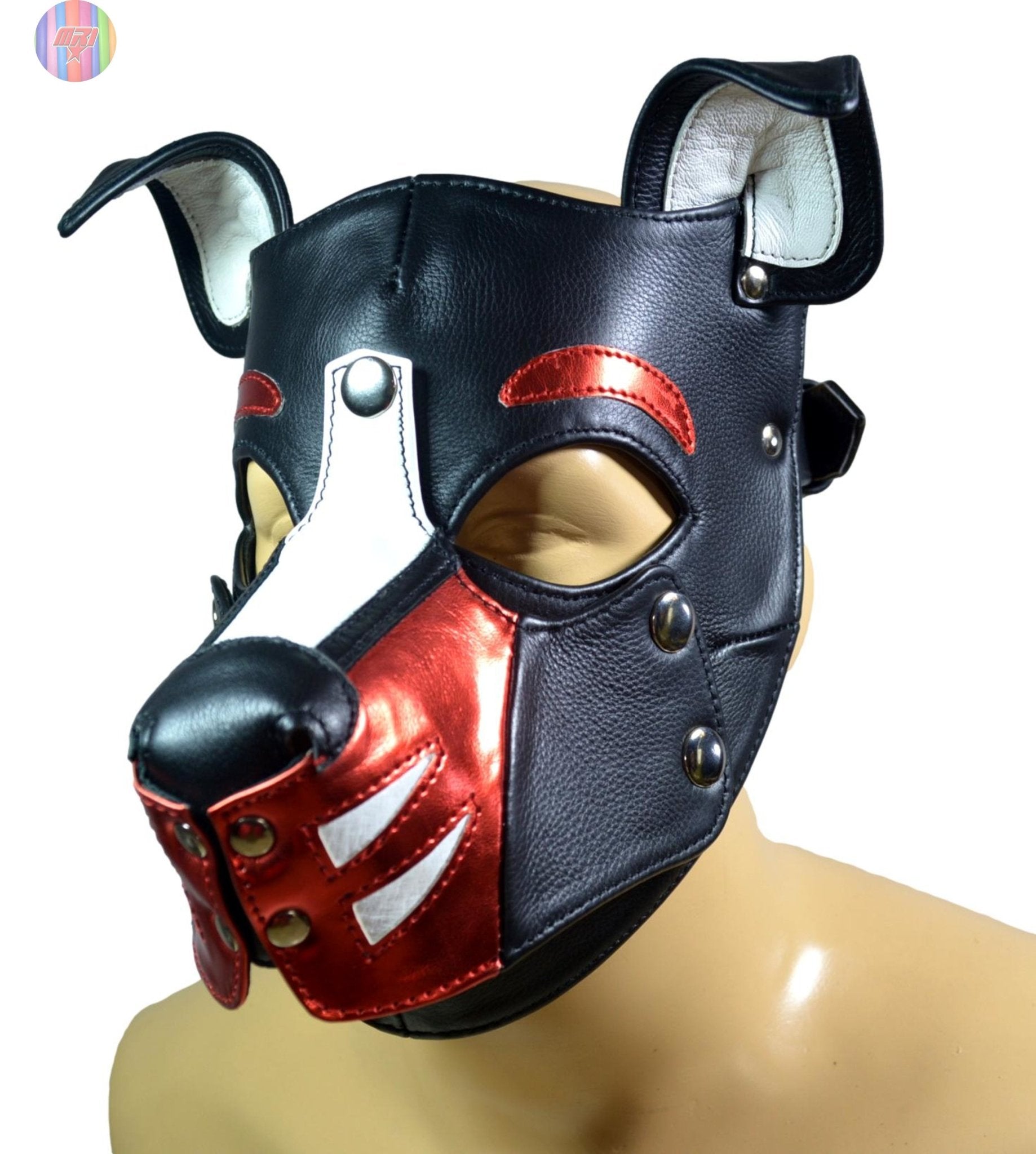 Leather Puppy Hood – Removable Muzzle Dog Mask for Pet Play, Cosplay & Roleplay – Adjustable Pup Hood with Metal Ear Support - MRI Leathers