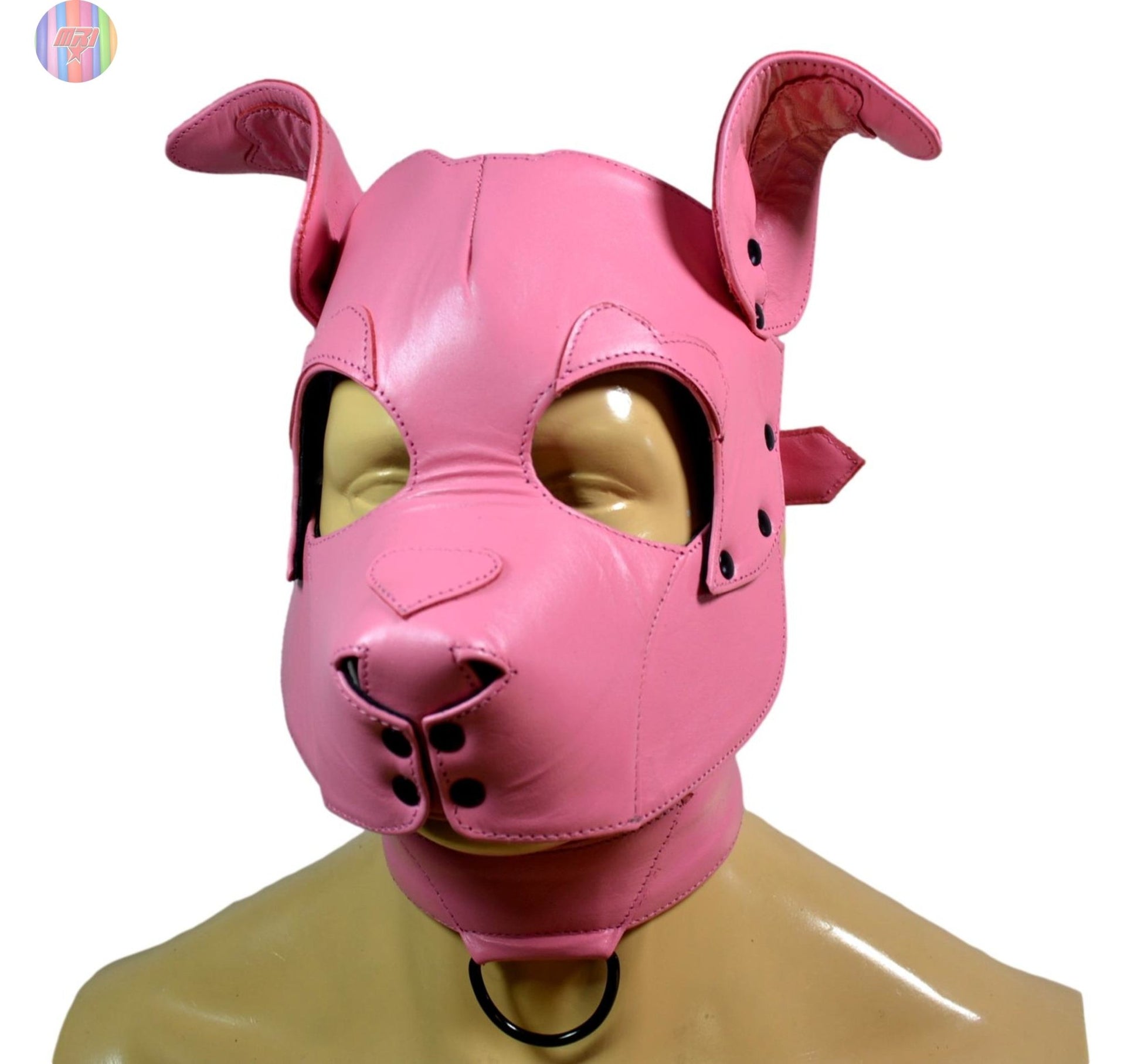 Pink Leather Puppy Hood with Matching Collar – Adjustable Human Pup Play Mask for Cosplay, Roleplay & Fetish Wear - MRI Leathers