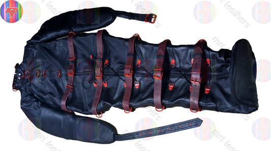 Real Leather Sleeping Bag Bondage Body Bag Bdsm Mummy Seductive Restricted/Leather BDSM Sleep Sack With Leather Belts and nipple flaps - MRI Leathers