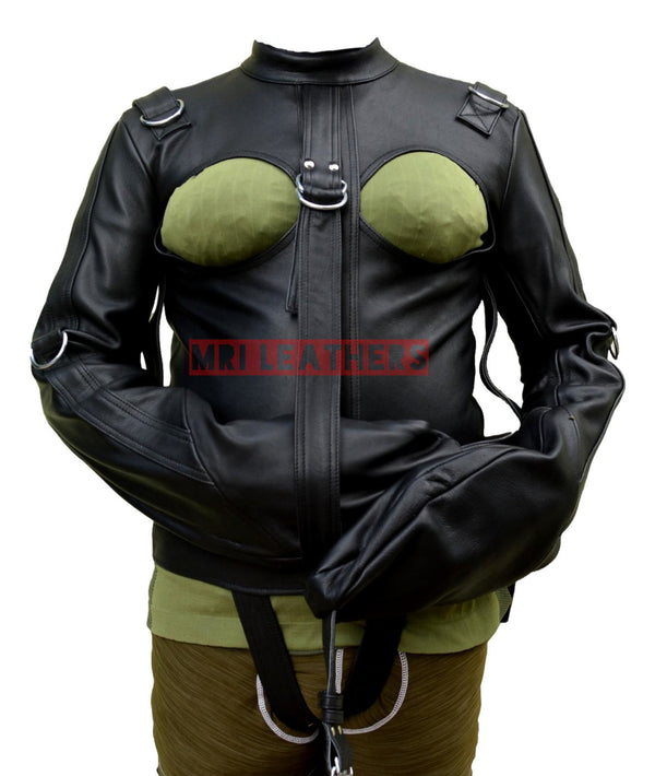 Strait Jacket BDSM Pure Leather Jacket Men Women Chastity Jacket Bonda ...