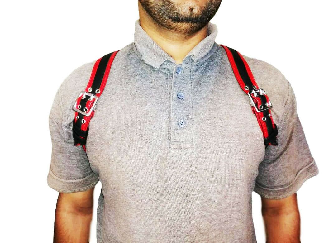 Black Leather WIDE Studded Straps/Buckles Men's Body Chest Harness Adjustable - MRI Leathers