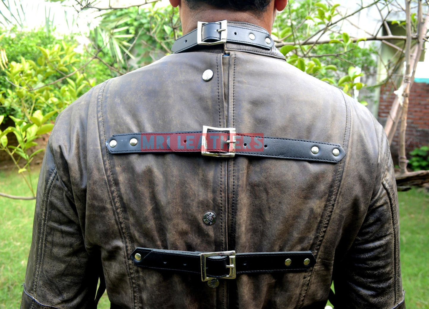 Strait jacket BDSM pure leather with buckle and lace-up closures.