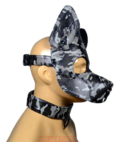 Camouflage leather Dog Mask Leather Pup Mask Dog Hood Pet Play Hood - MRI Leathers