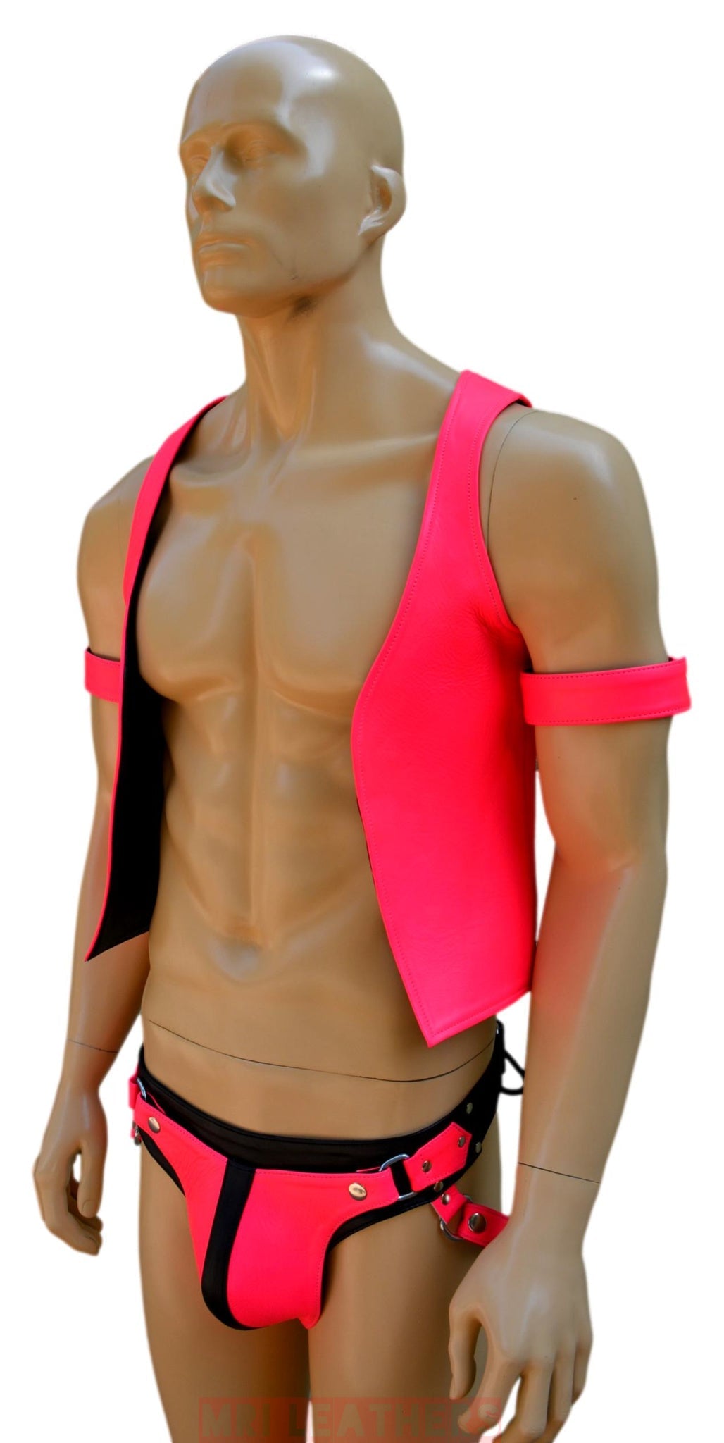 Leather Bar Vest for Men Open Front Leather Vest For Men Hand Made Leather Vest with thong - MRI Leathers