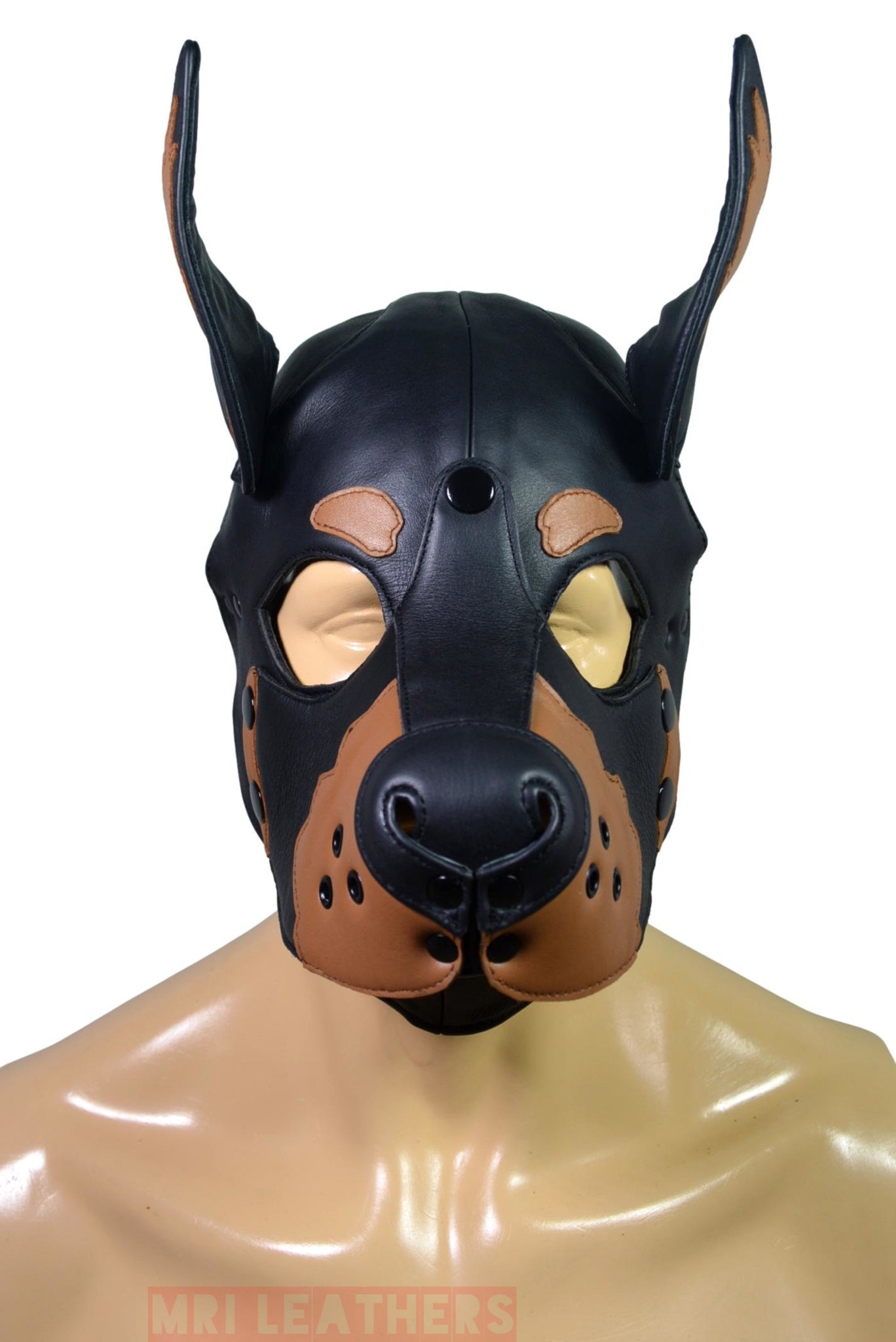 Leather Doberman Puppy Mask Hood removable muzzle - MRI Leathers