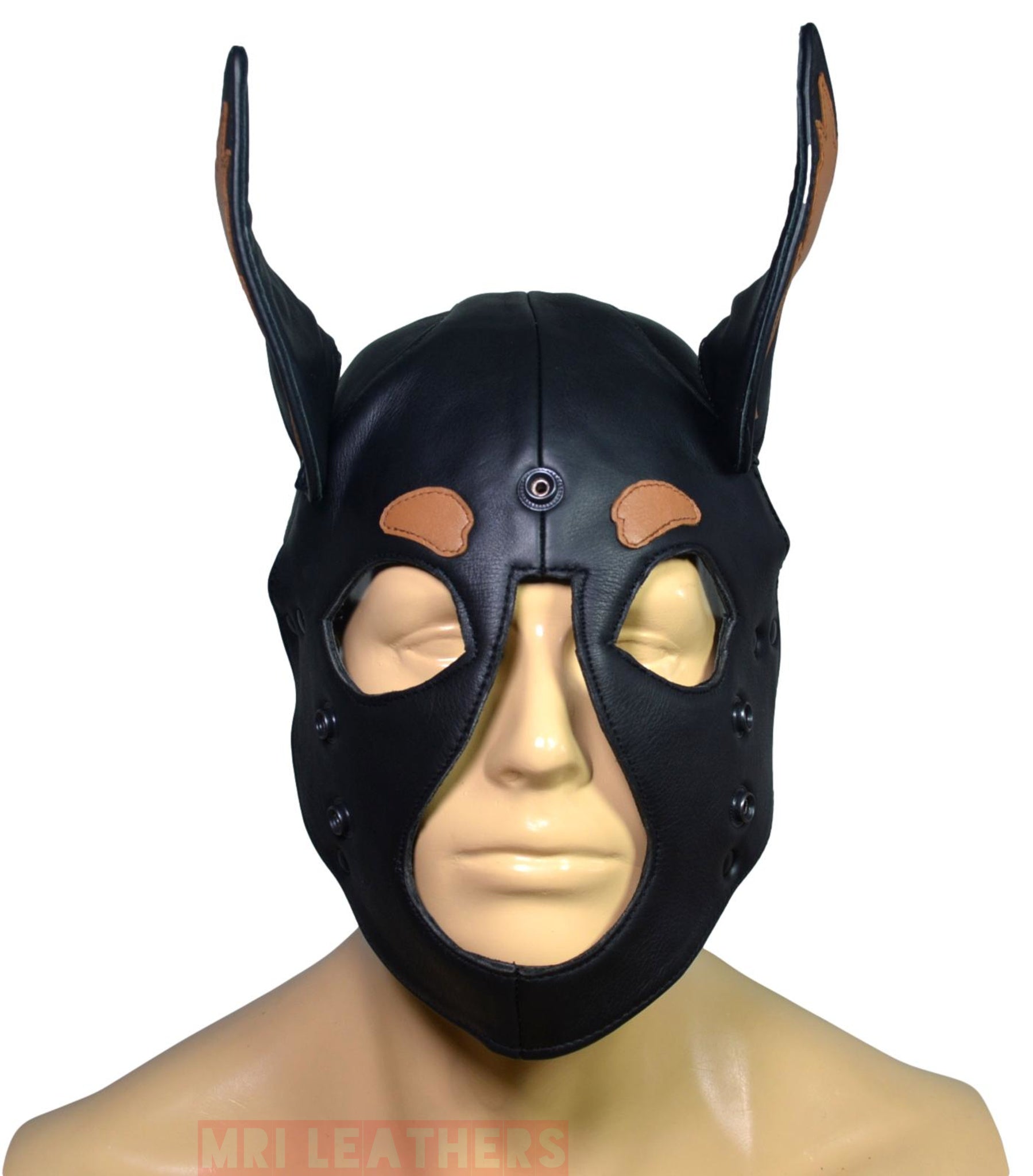 Leather Doberman Puppy Mask Hood removable muzzle - MRI Leathers