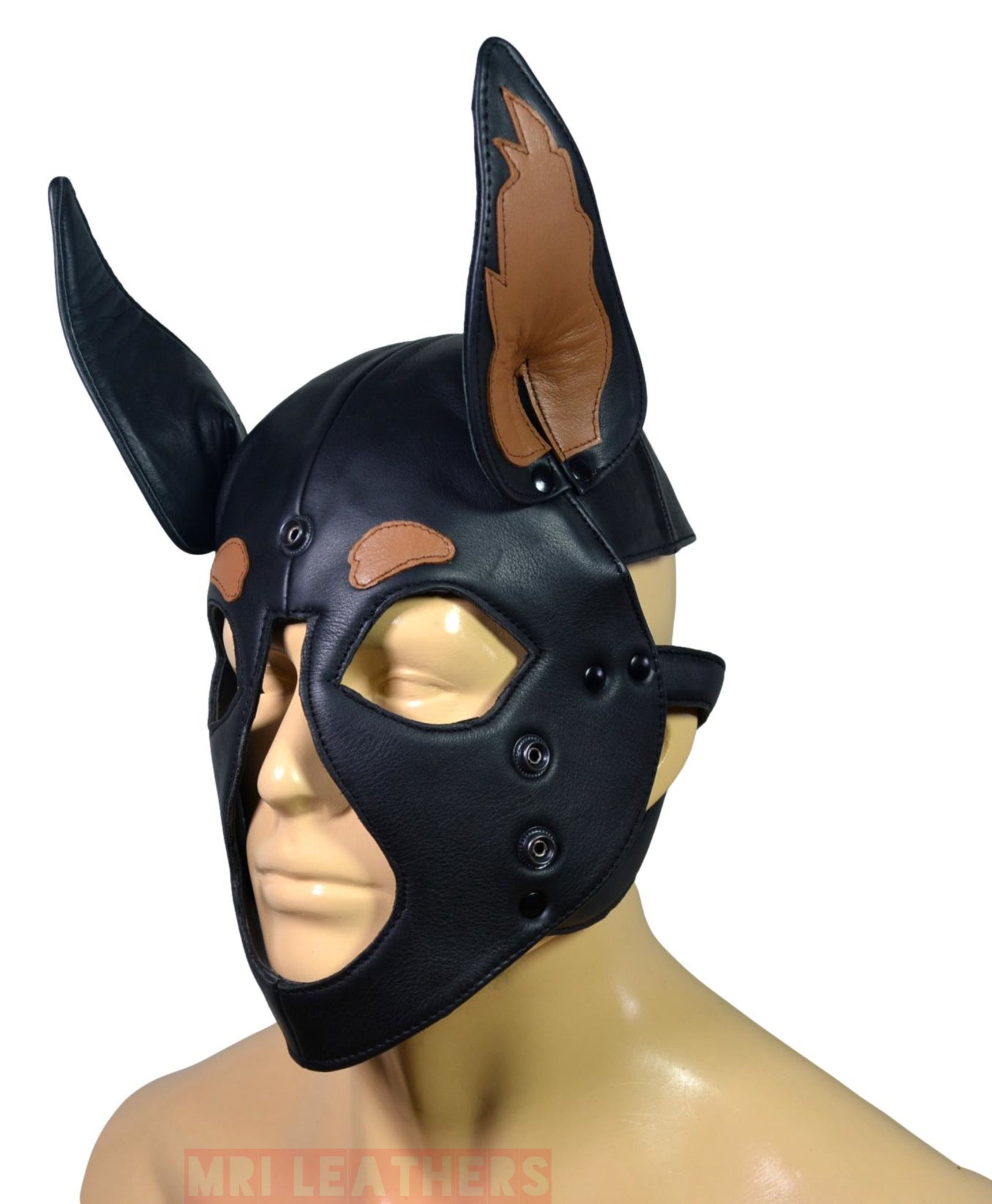 Leather Doberman Puppy Mask Hood removable muzzle - MRI Leathers