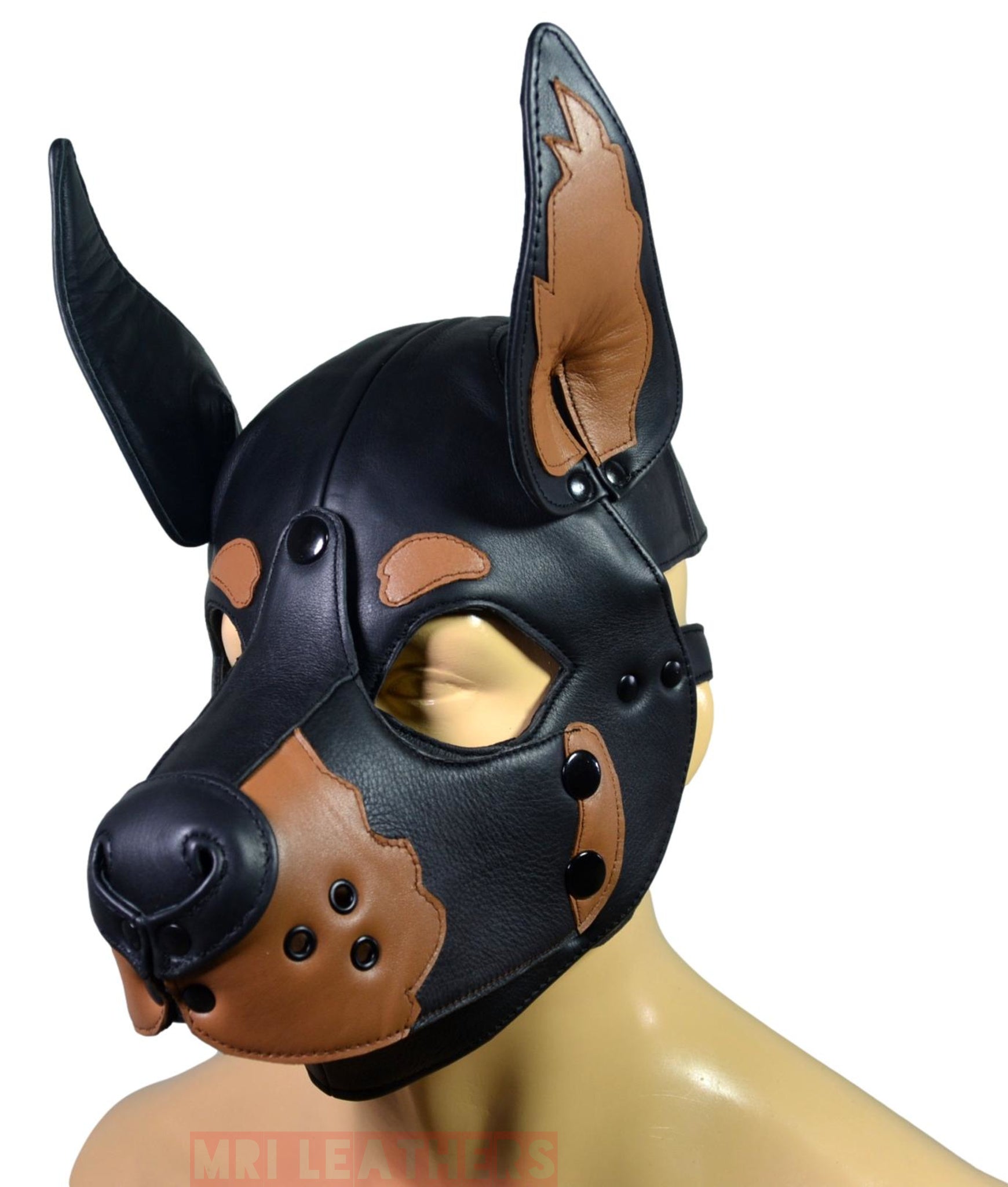 Leather Doberman Puppy Mask Hood removable muzzle - MRI Leathers