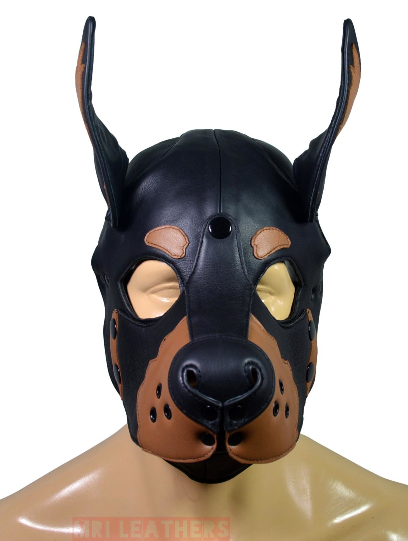 Leather Doberman Puppy Mask Hood removable muzzle - MRI Leathers