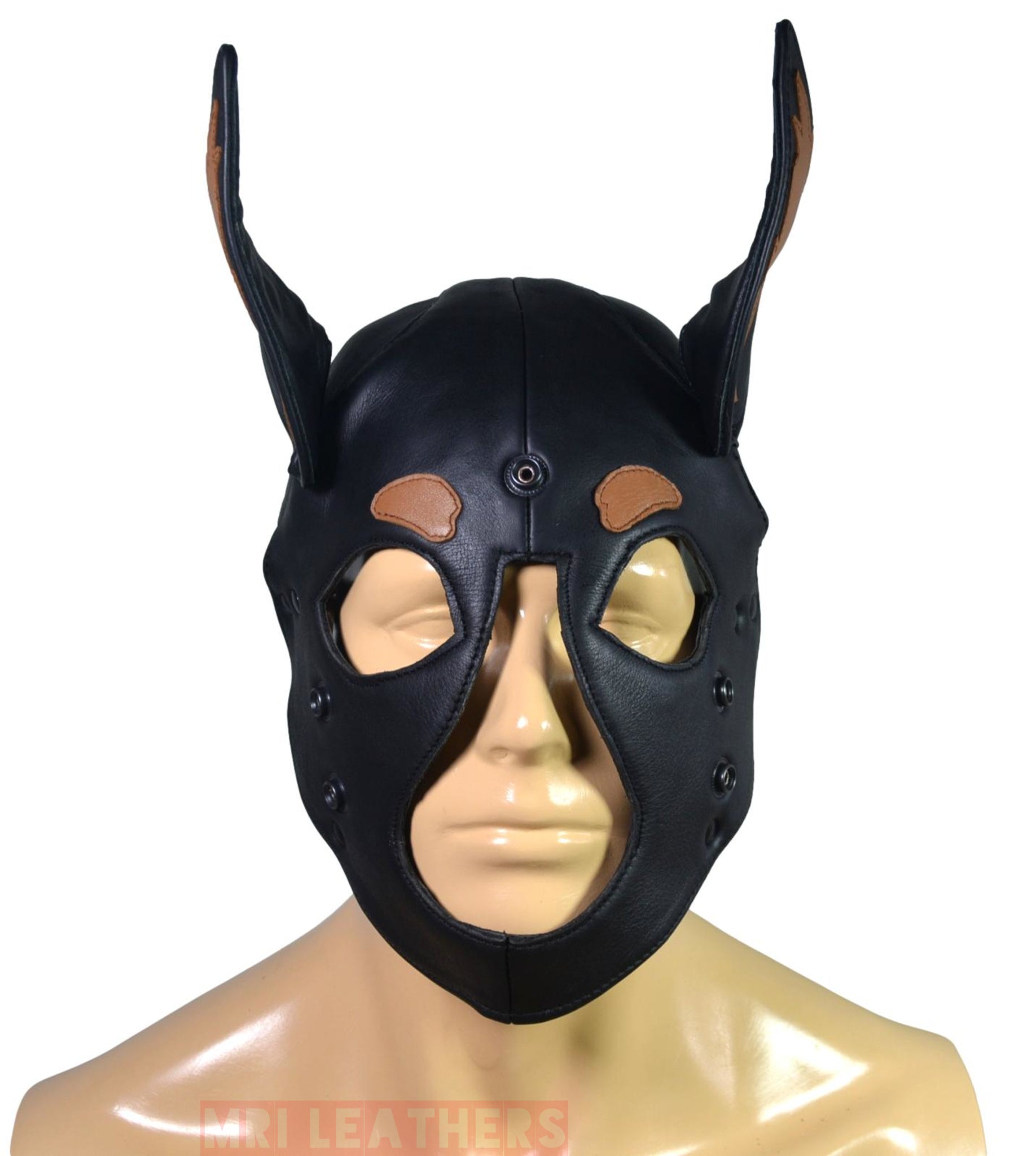 Leather Doberman Puppy Mask Hood removable muzzle - MRI Leathers