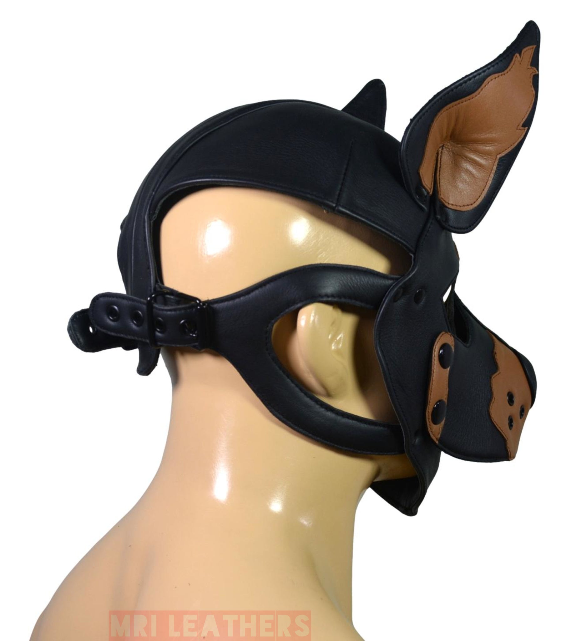 Leather Doberman Puppy Mask Hood removable muzzle - MRI Leathers
