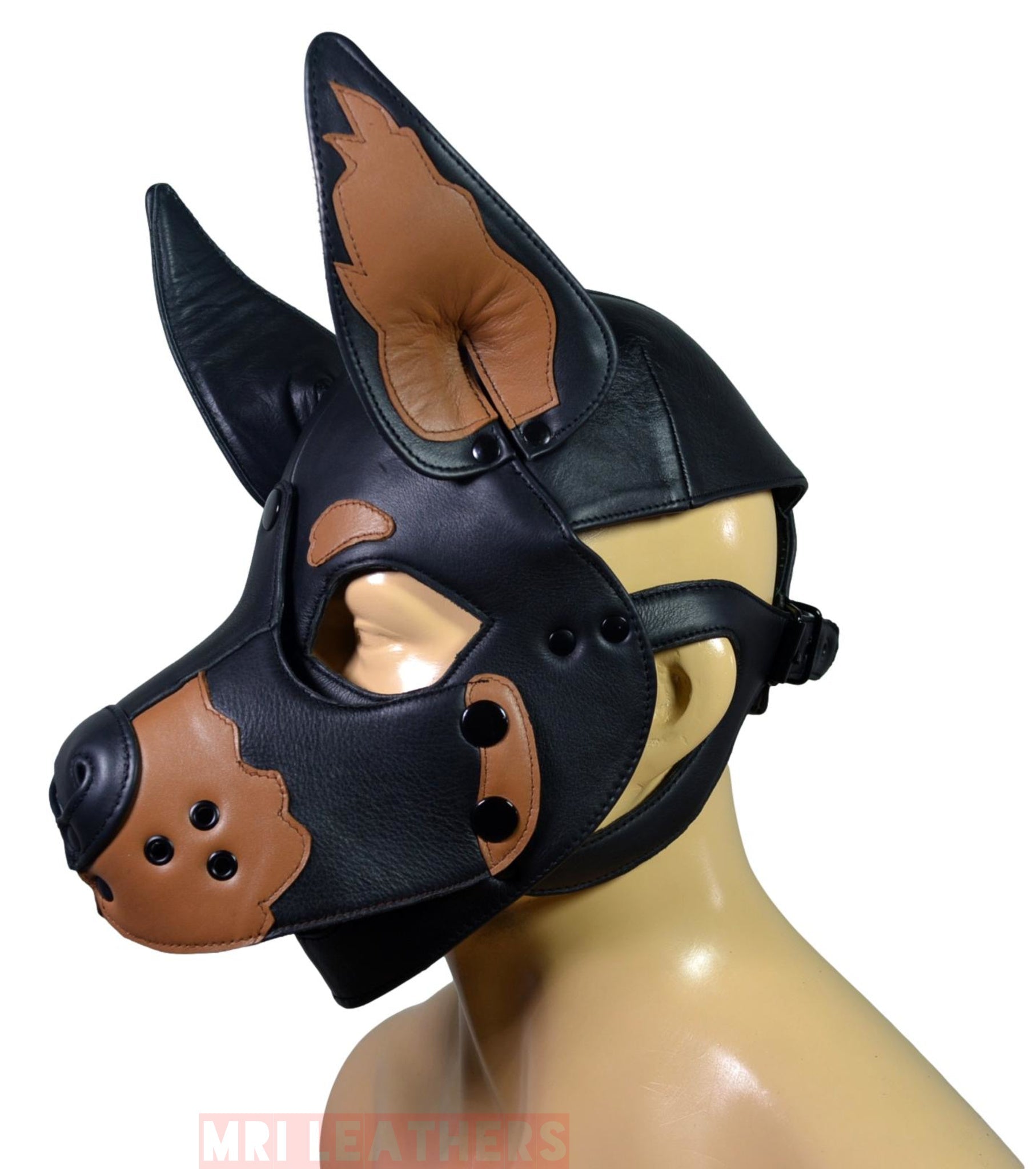 Leather Doberman Puppy Mask Hood removable muzzle - MRI Leathers