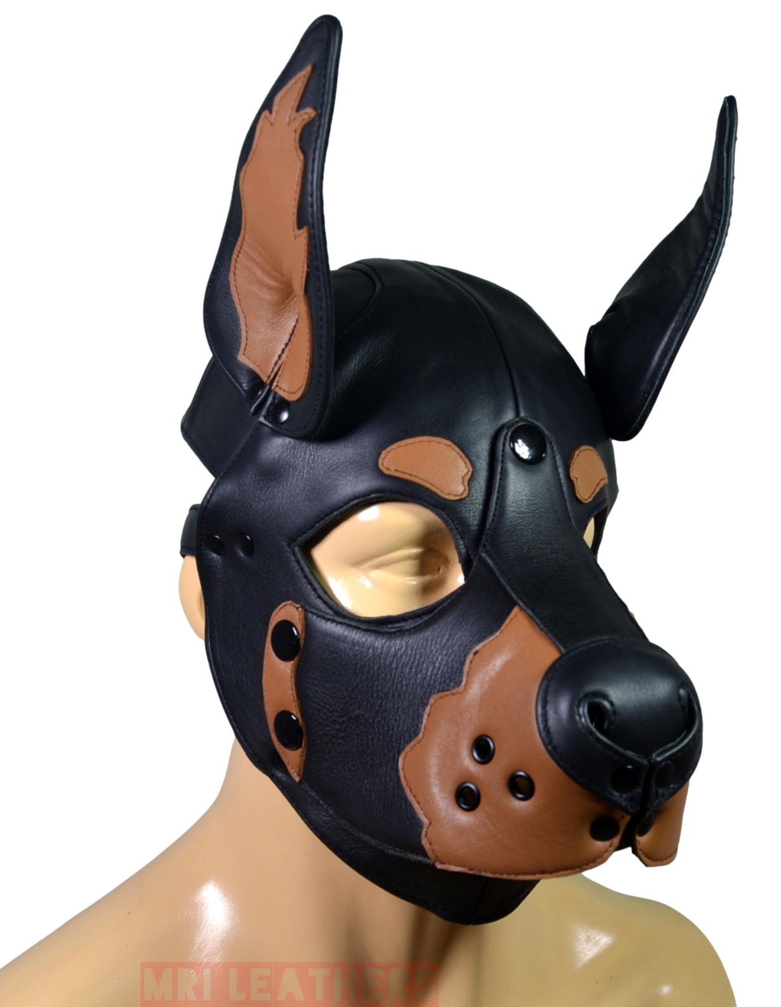 Leather Doberman Puppy Mask Hood removable muzzle - MRI Leathers