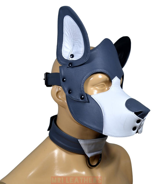 Leather Dog Mask Australian Cattle Dog Red Heeler Blue Heeler Leather Pup Mask Dog Hood Pet Play Hood - MRI Leathers