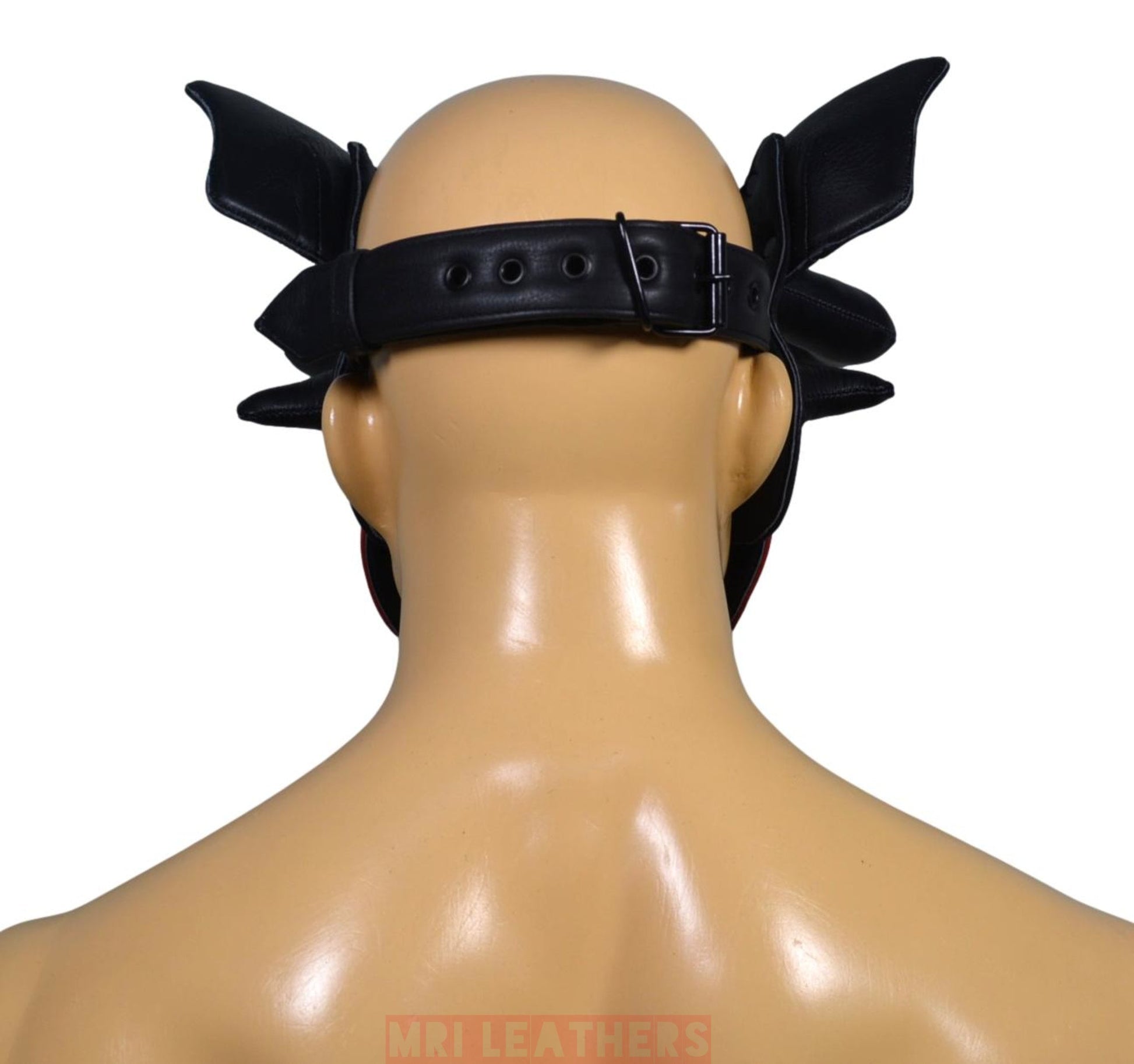 Leather Dog Mask Leather Dog Mask Dog Hood Pet Play Hood Puppy Mask Horns Red - MRI Leathers