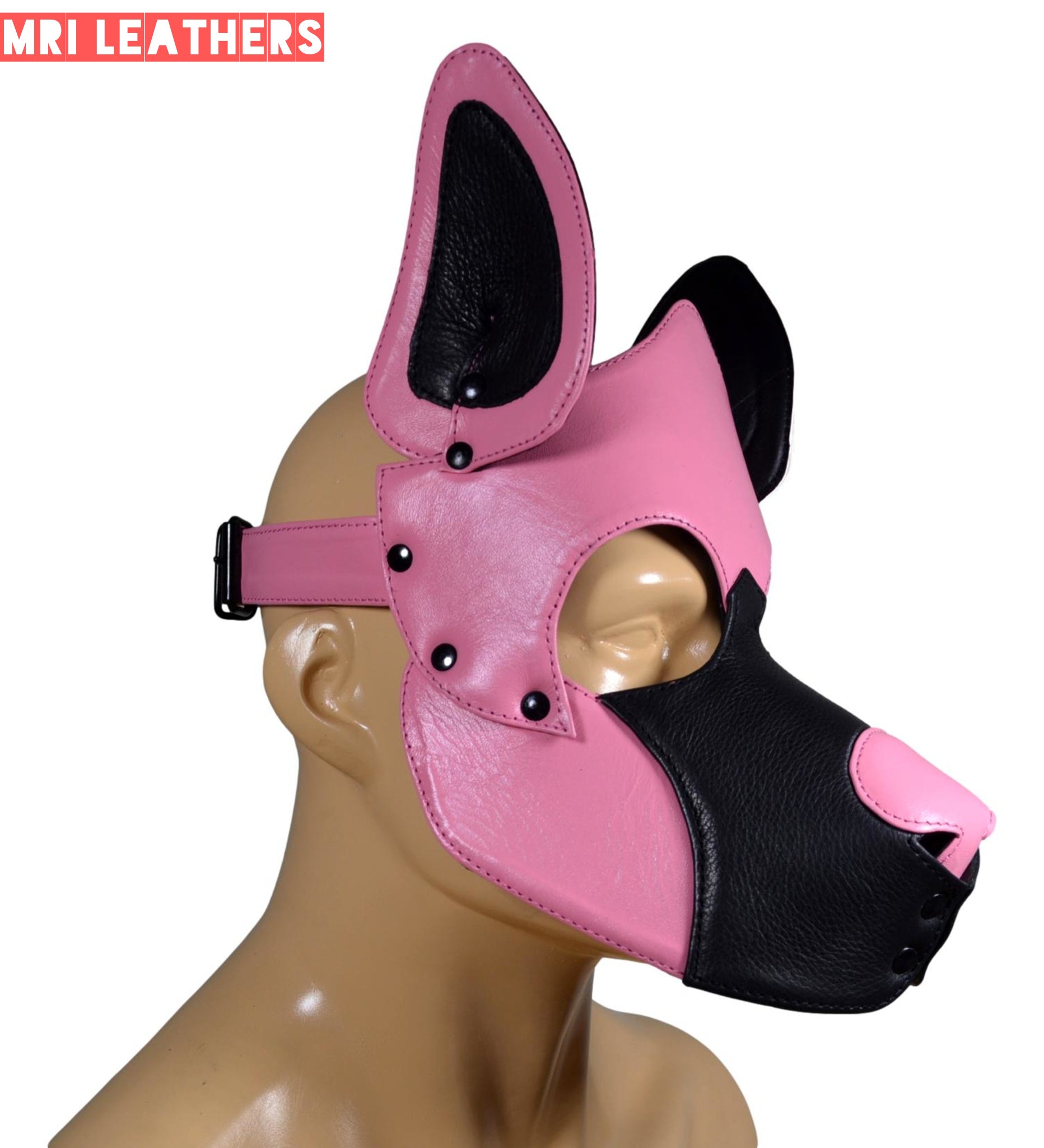 Leather Dog Mask Leather Dog Mask Dog Hood Pet Play Hood Puppy Mask pink - MRI Leathers