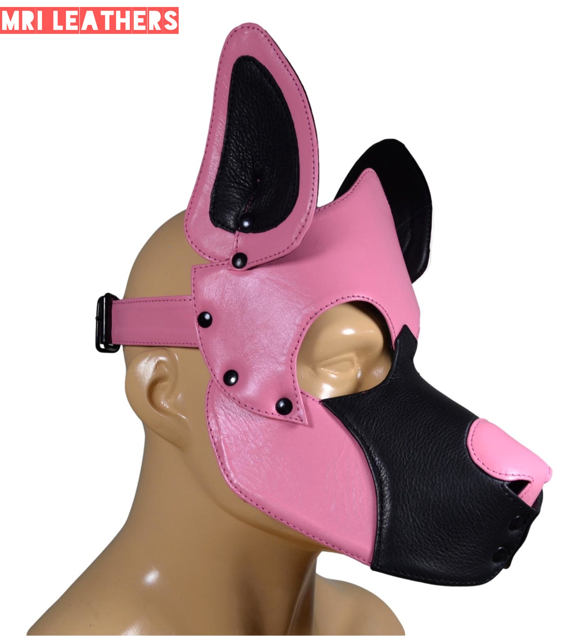 Leather Dog Mask Leather Dog Mask Dog Hood Pet Play Hood Puppy Mask pink - MRI Leathers