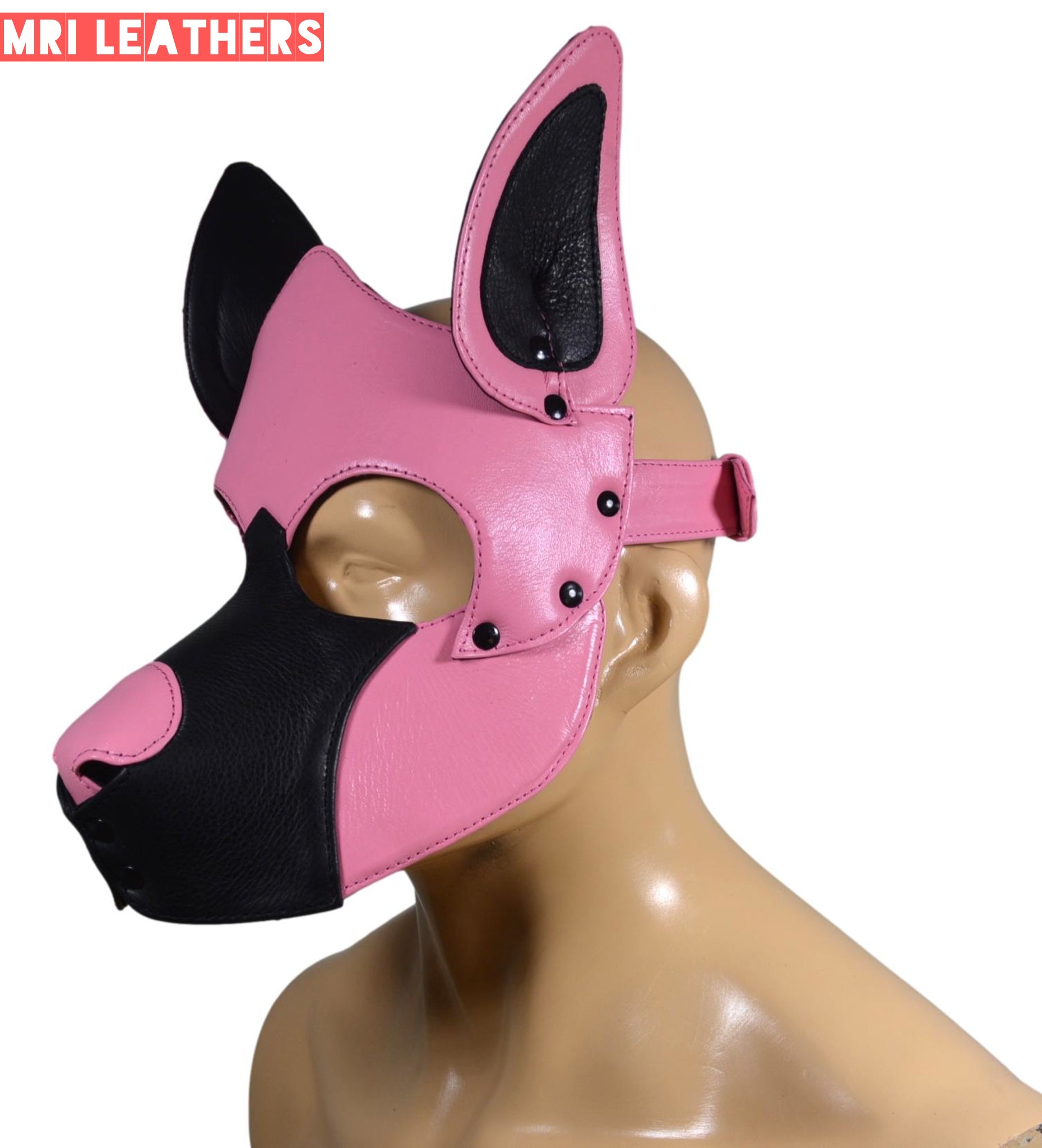 Leather Dog Mask Leather Dog Mask Dog Hood Pet Play Hood Puppy Mask pink - MRI Leathers