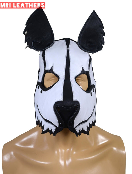 Leather Dog Mask Leather Dog Mask Dog Hood Pet Play Hood Puppy Mask White - MRI Leathers