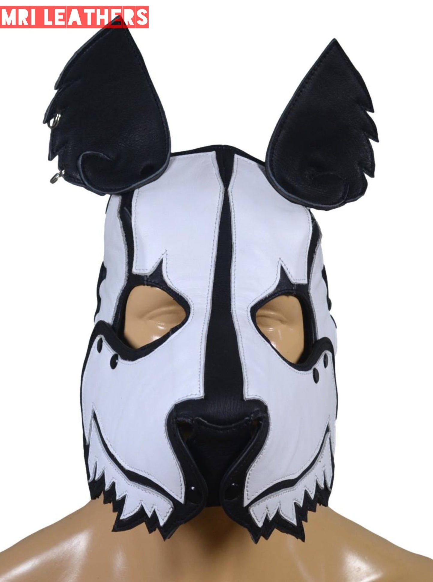 Leather Dog Mask Leather Dog Mask Dog Hood Pet Play Hood Puppy Mask White - MRI Leathers