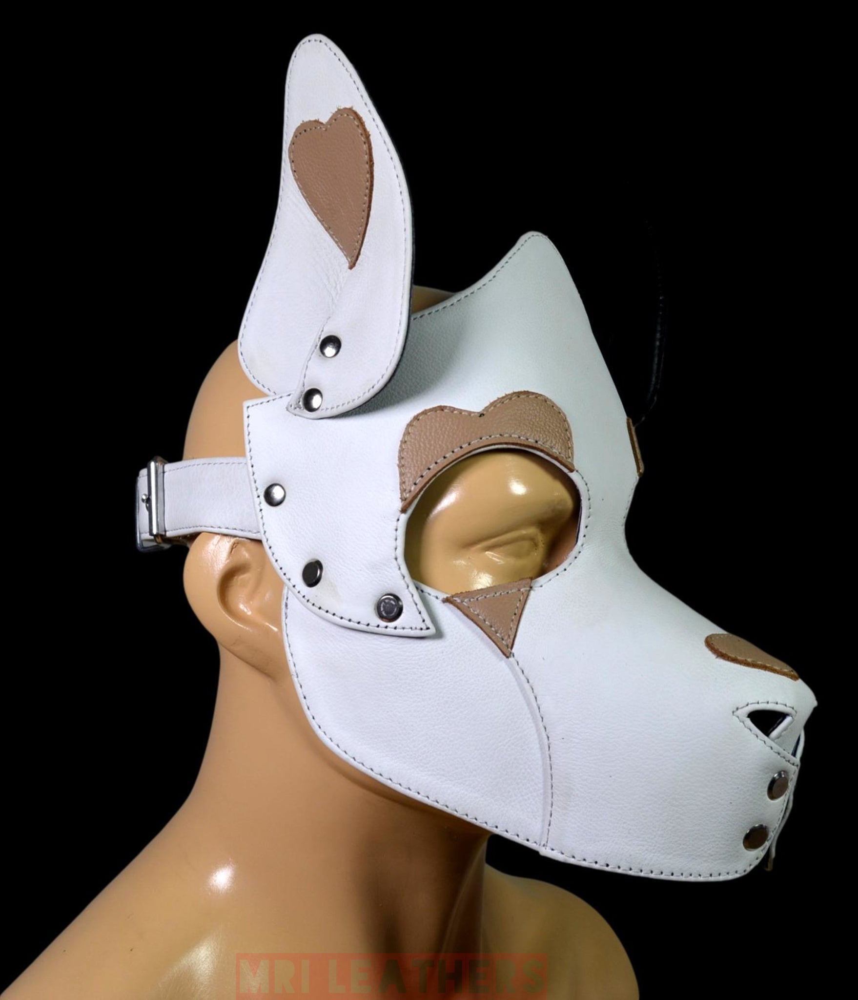 Leather Dog Mask Leather Dog Mask Dog Hood Pet Play Hood Puppy Mask White - MRI Leathers