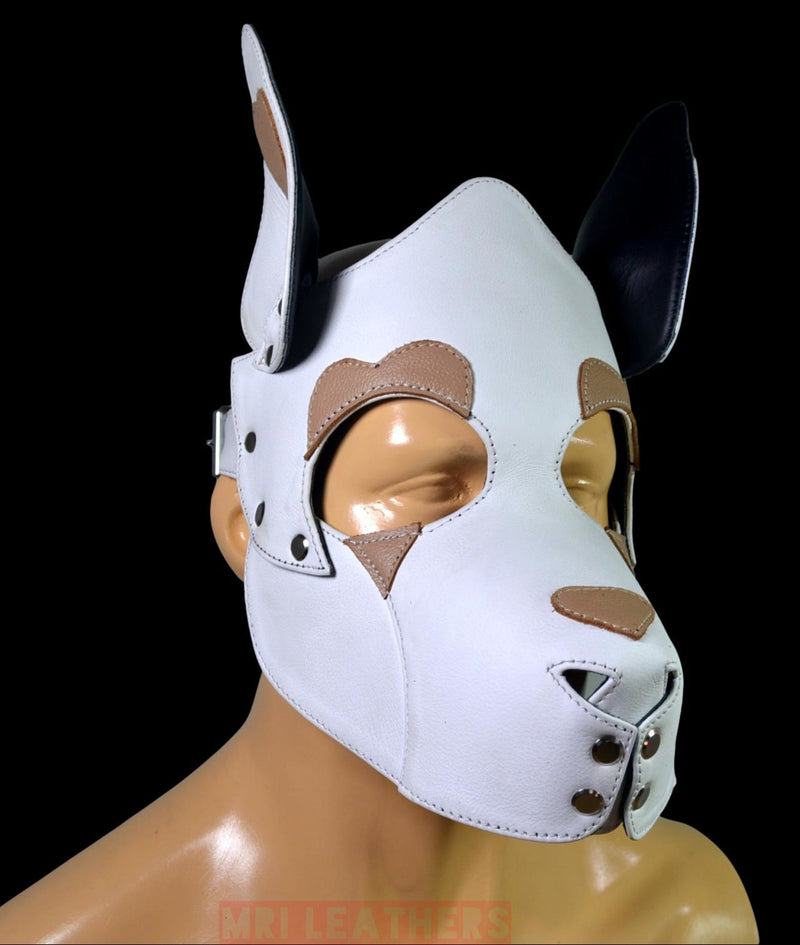 Leather Dog Mask Leather Dog Mask Dog Hood Pet Play Hood Puppy Mask White - MRI Leathers